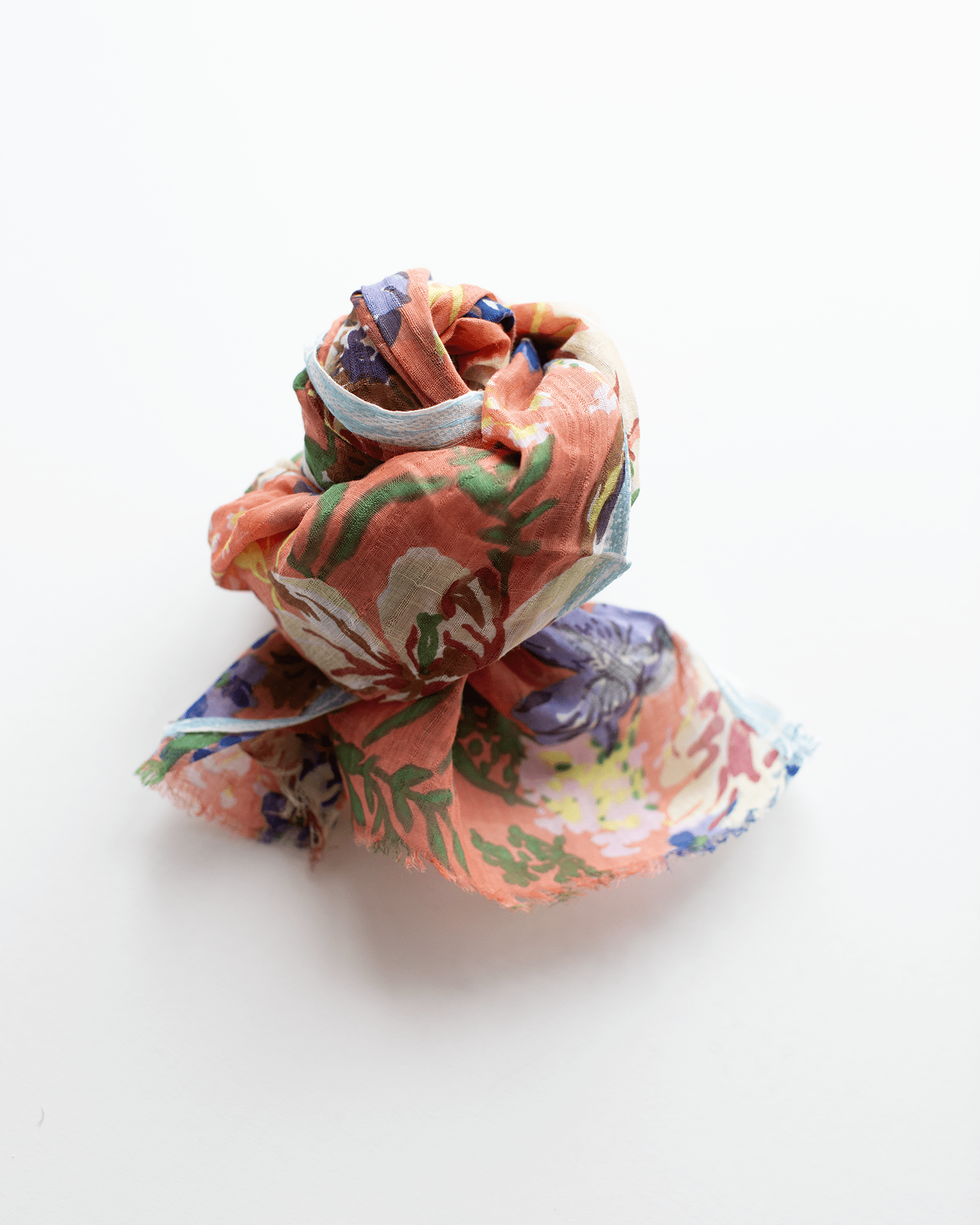 Linen/Cttn Scattered Flowers Scarf in Coral