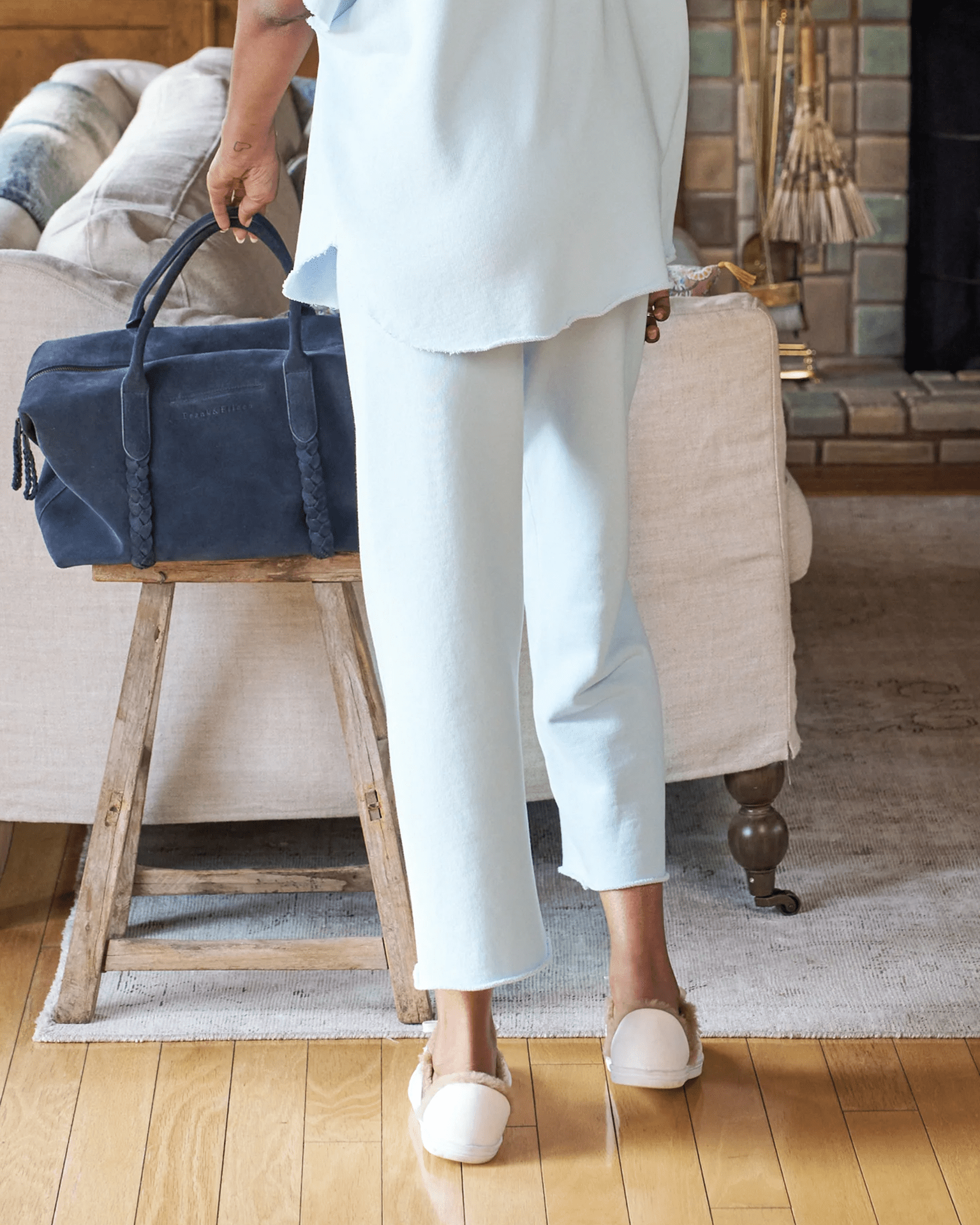 Catherine Cropped Wide Leg Sweatpant in Ice