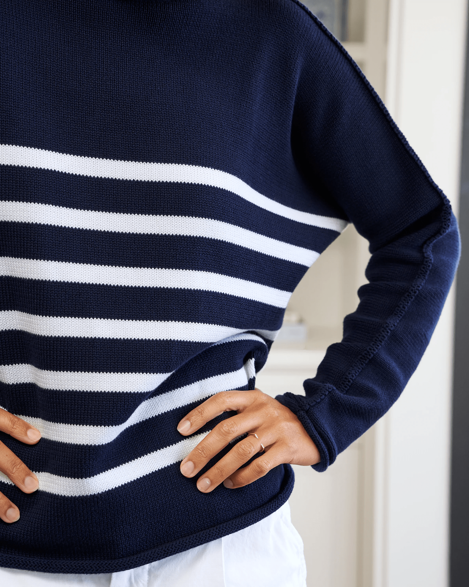 Monterey Sweater in Navy w/ White Stripe