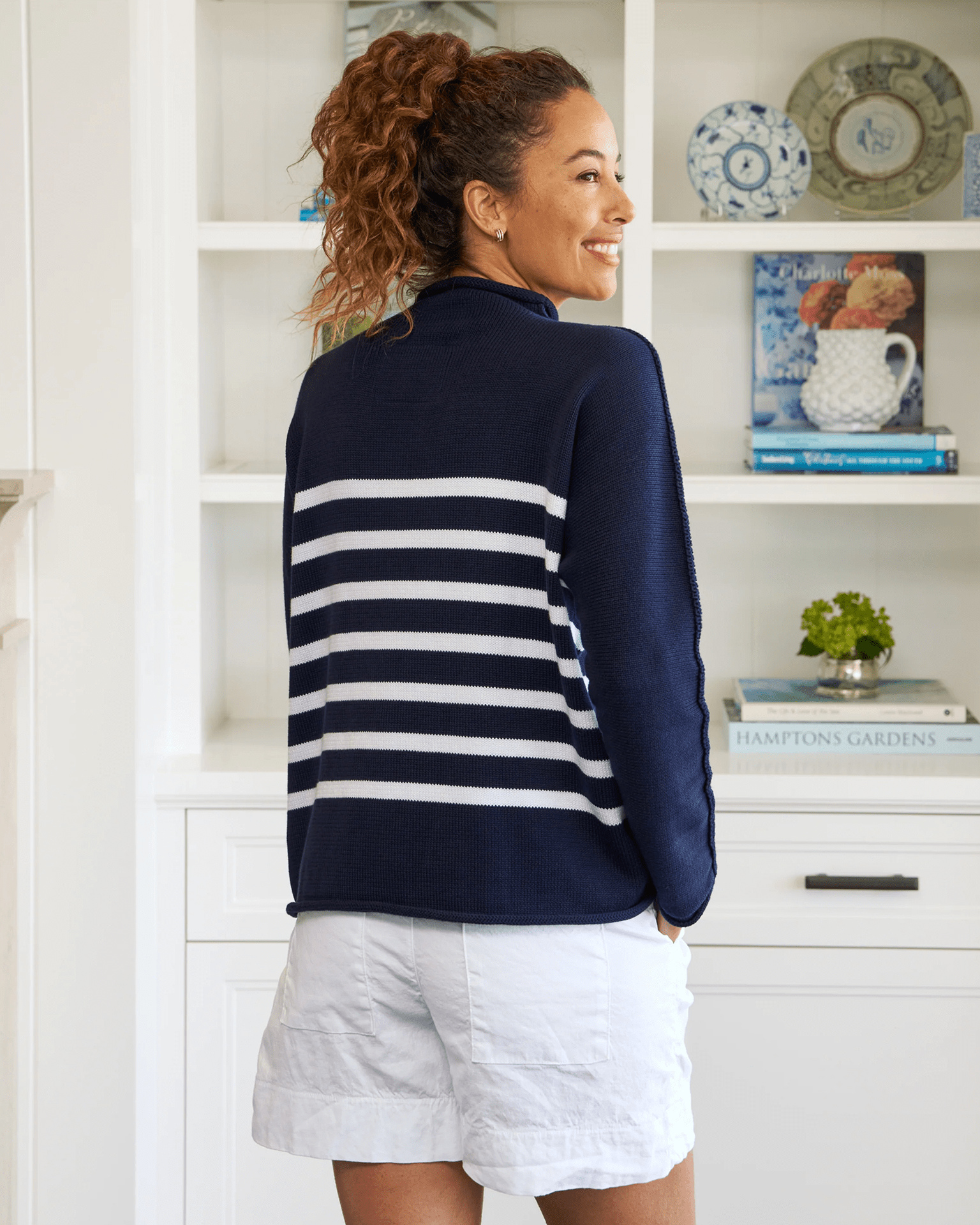 Monterey Sweater in Navy w/ White Stripe