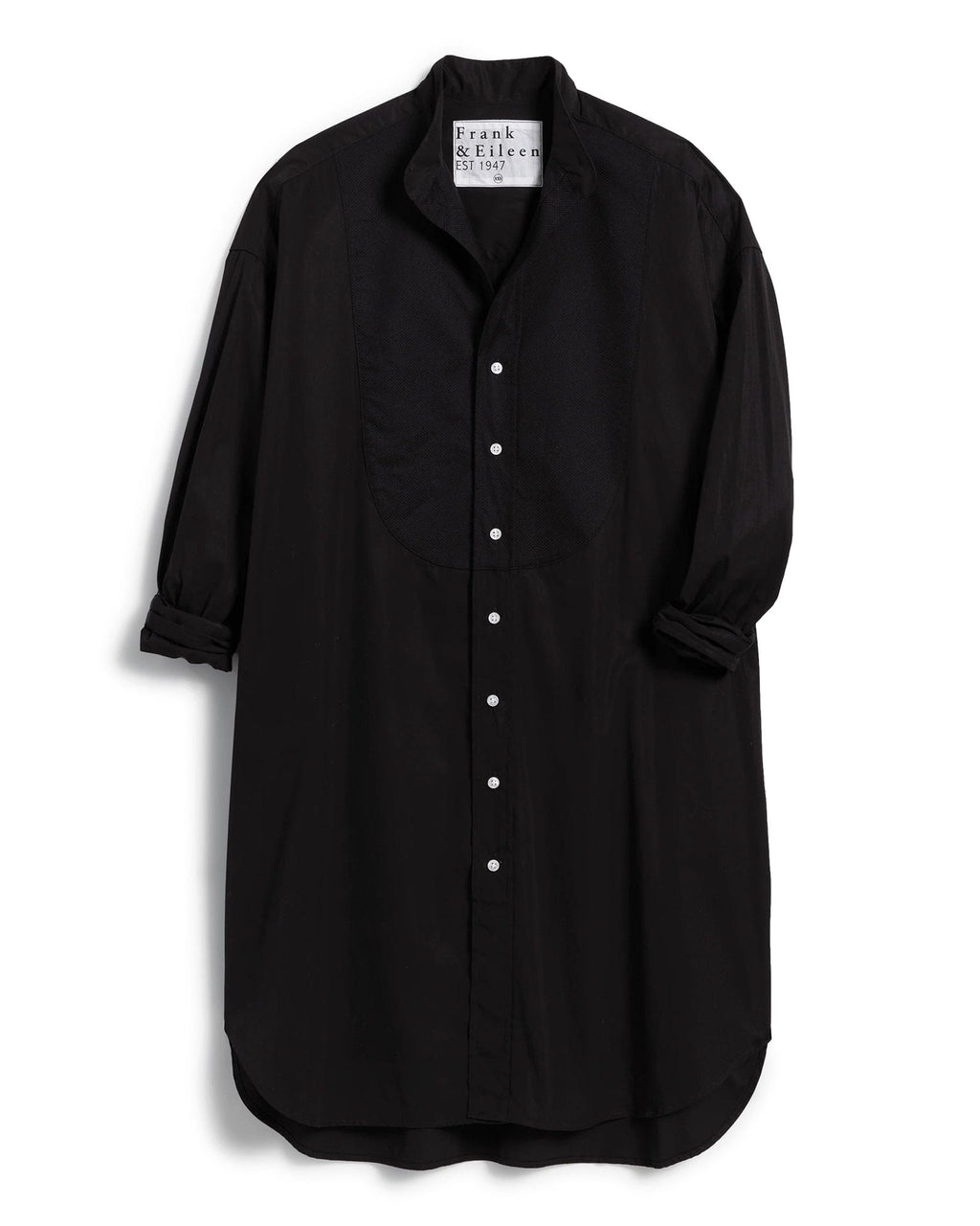 Tori Collarless Button Up Dress in Black w/ Black Bib