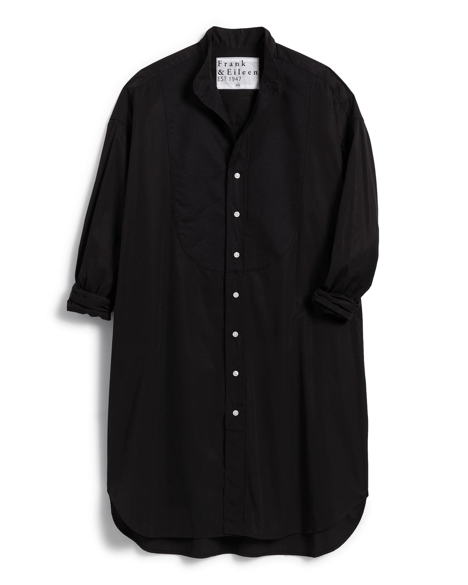 Tori Collarless Button Up Dress in Black w/ Black Bib