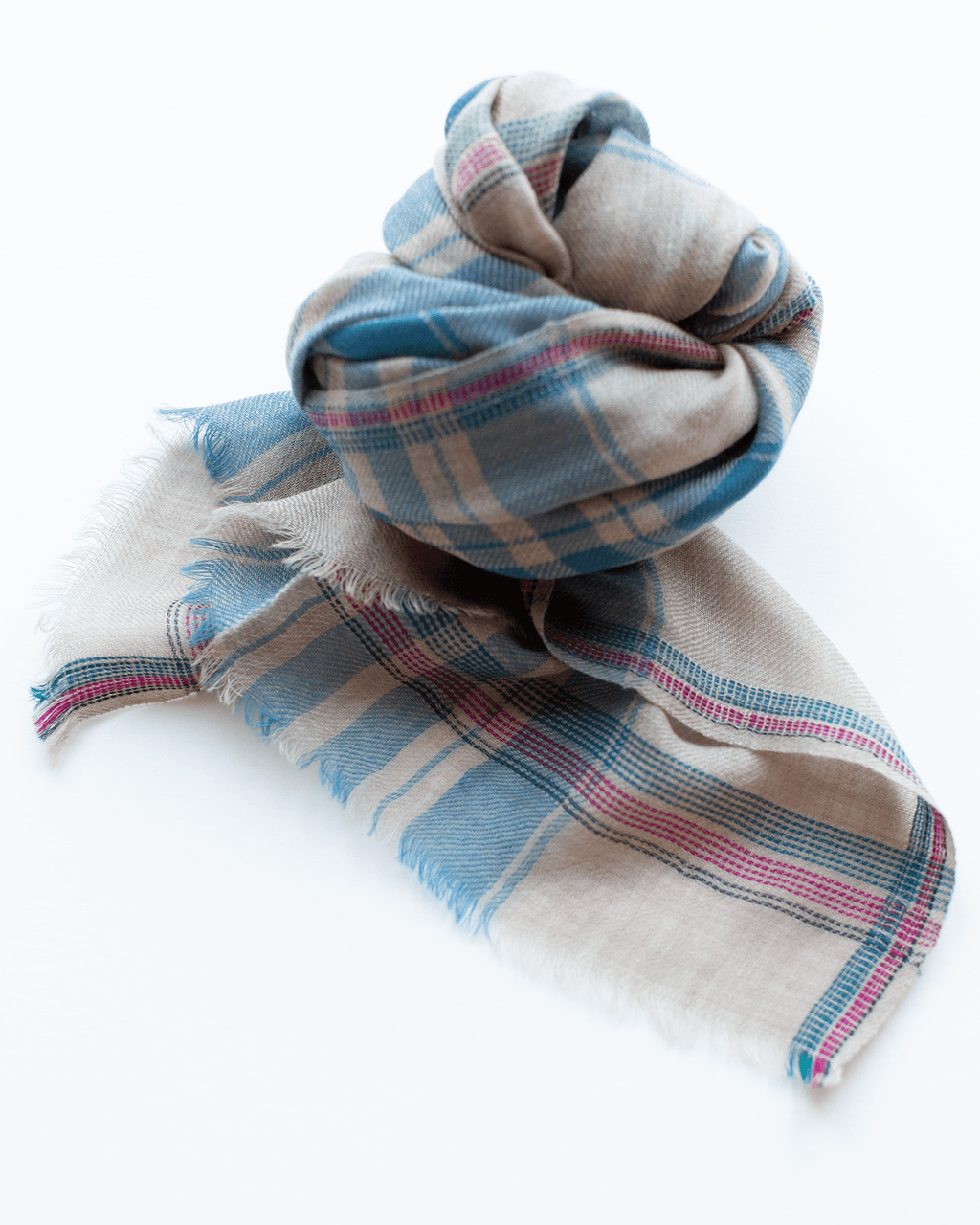 Tartan Scarf in Beige & Blue