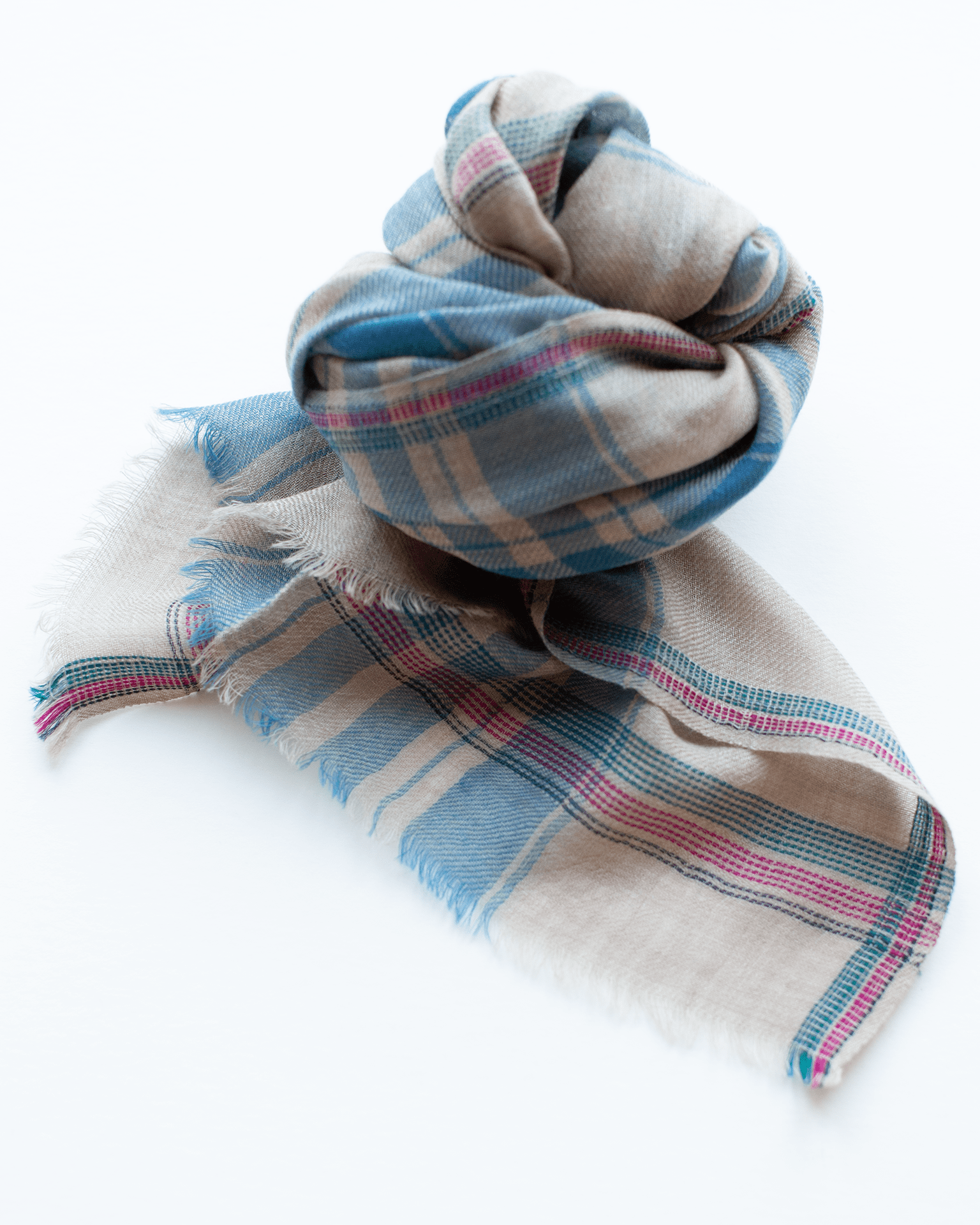 Tartan Scarf in Beige & Blue