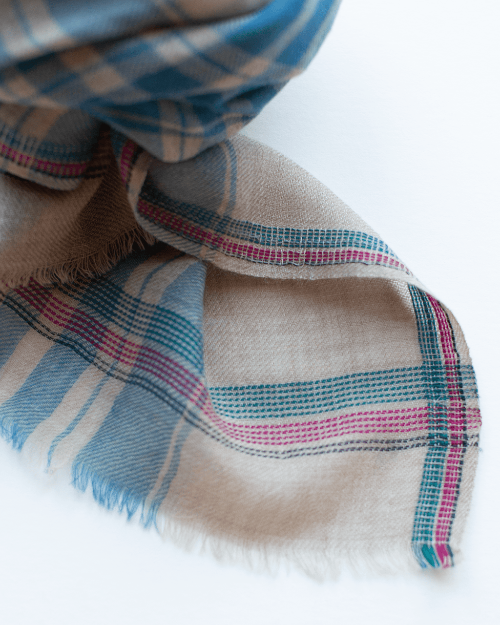 Tartan Scarf in Beige & Blue