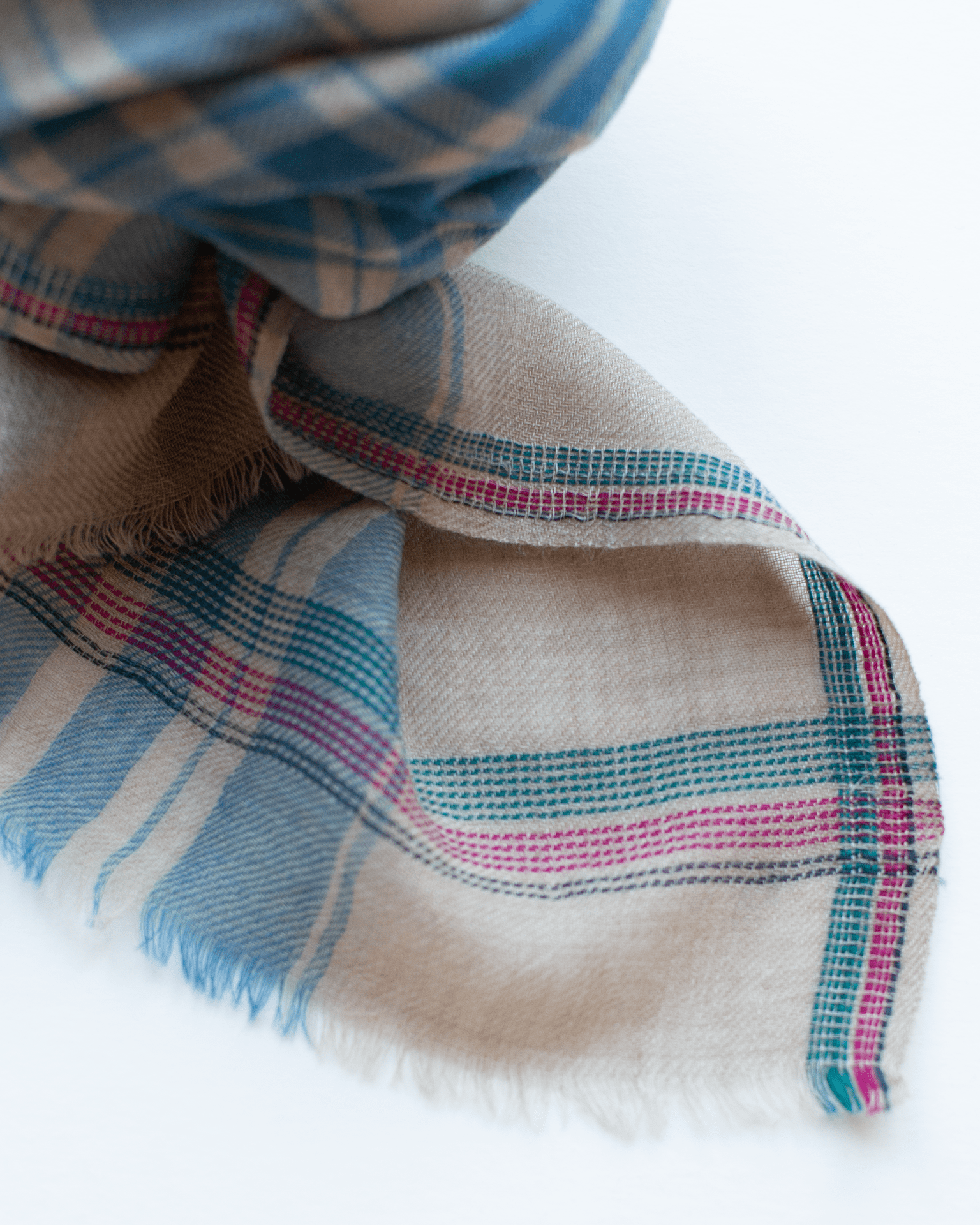 Tartan Scarf in Beige & Blue