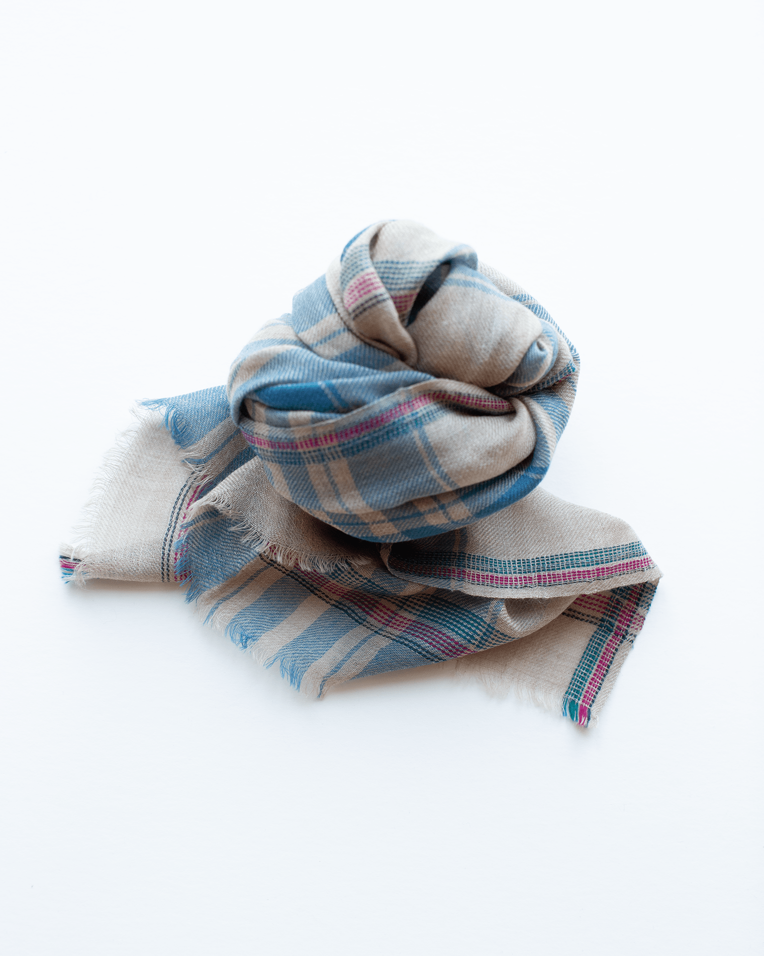 Tartan Scarf in Beige & Blue
