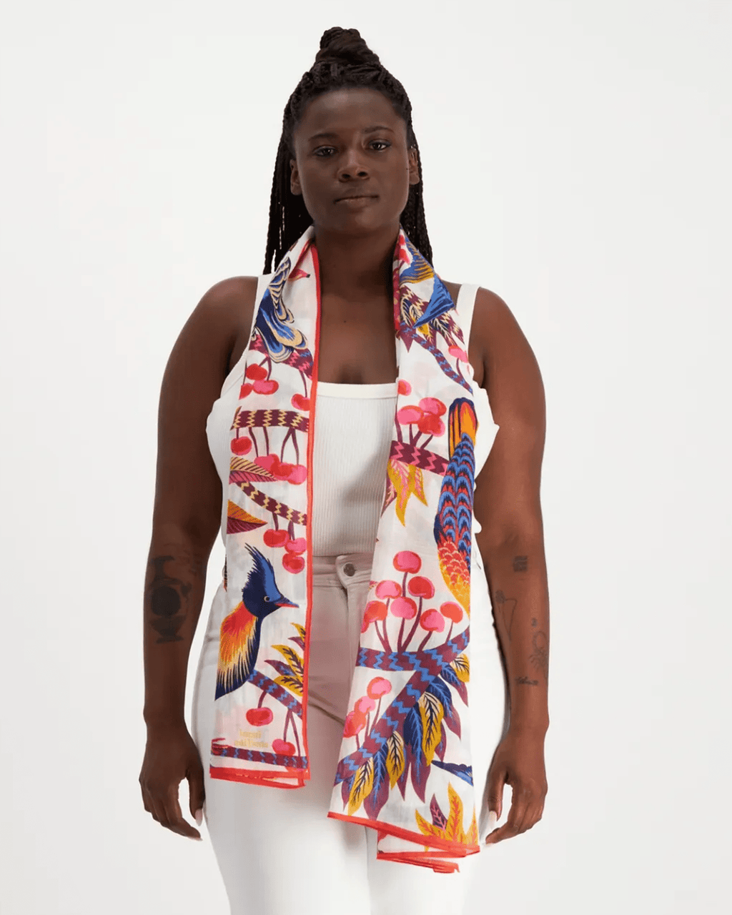 Scarf 100 Cerise in White