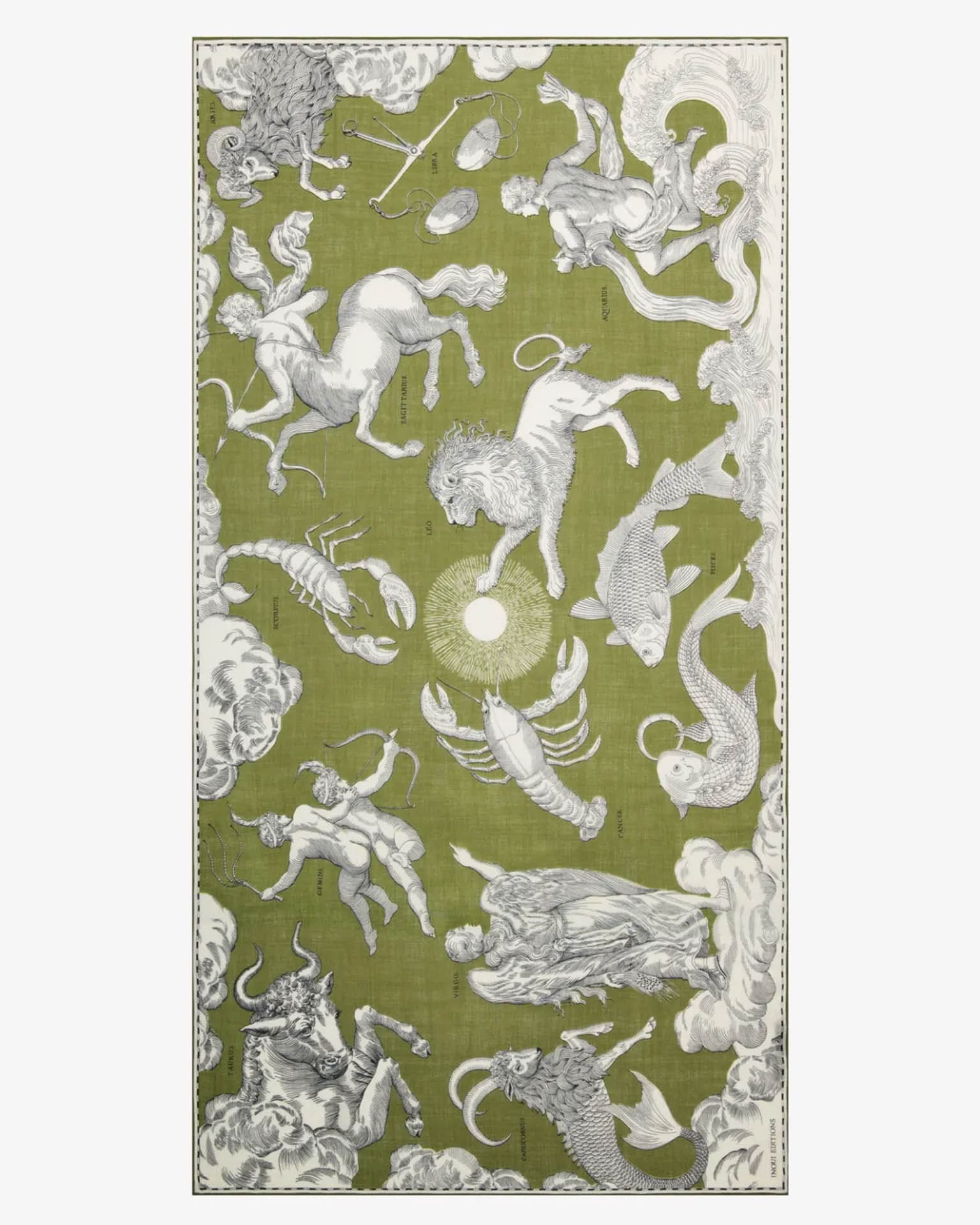 Scarf / Etole 100 Wool Astrologie in Khaki