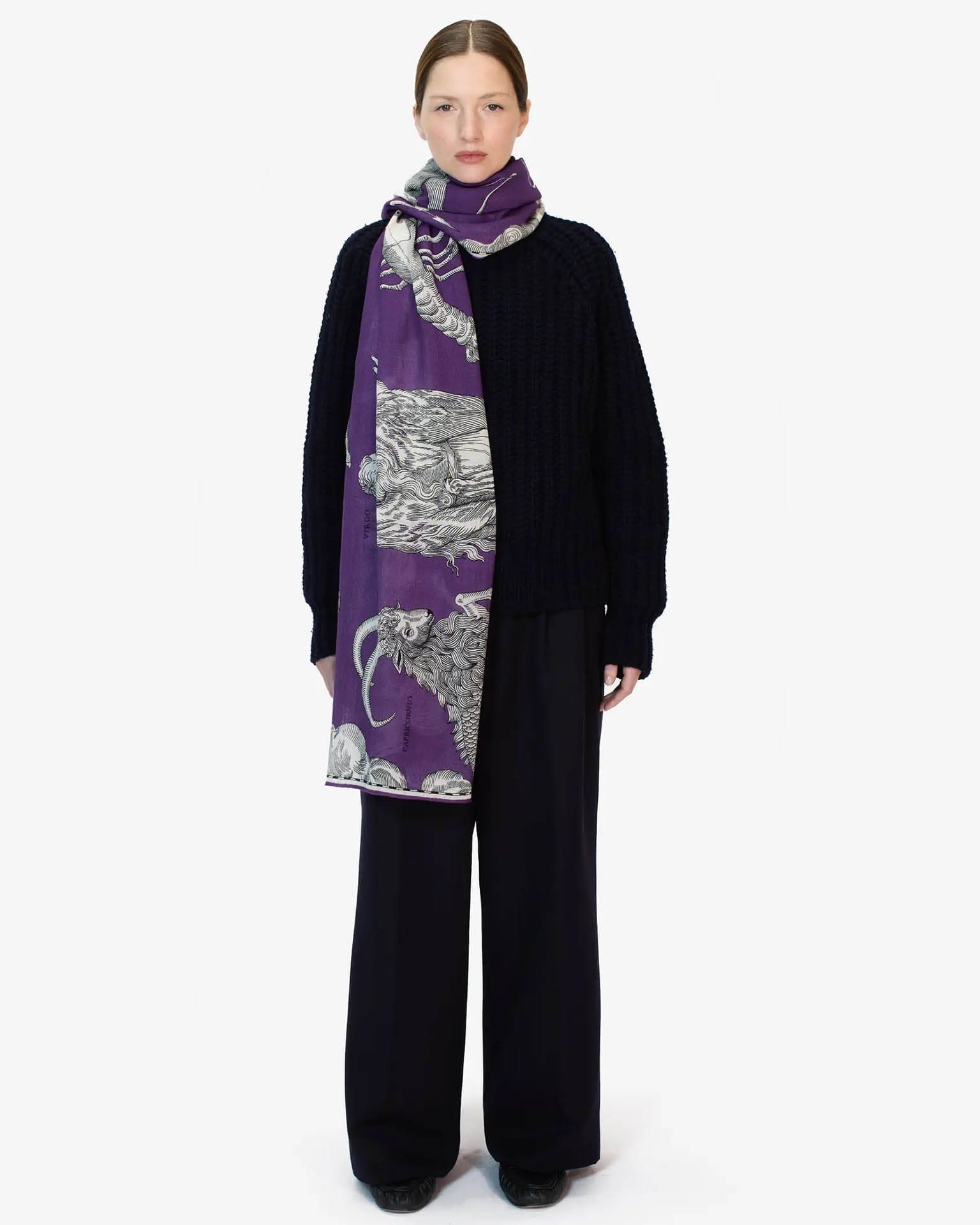 Scarf / Etole 100 Wool Astrologie in Purple