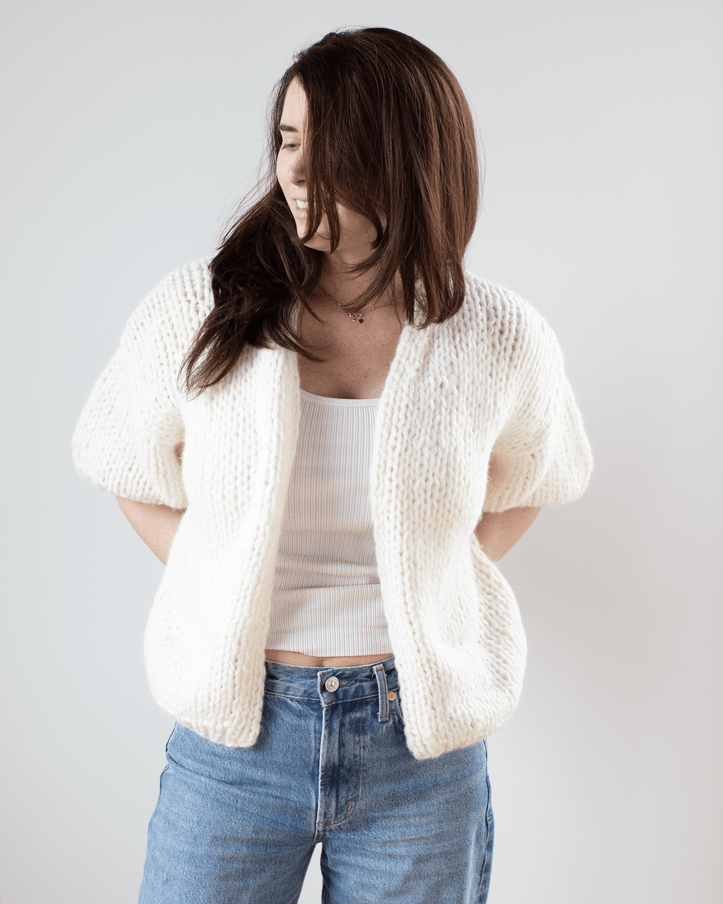S/S Alpaca Bomber Cardigan in Creme
