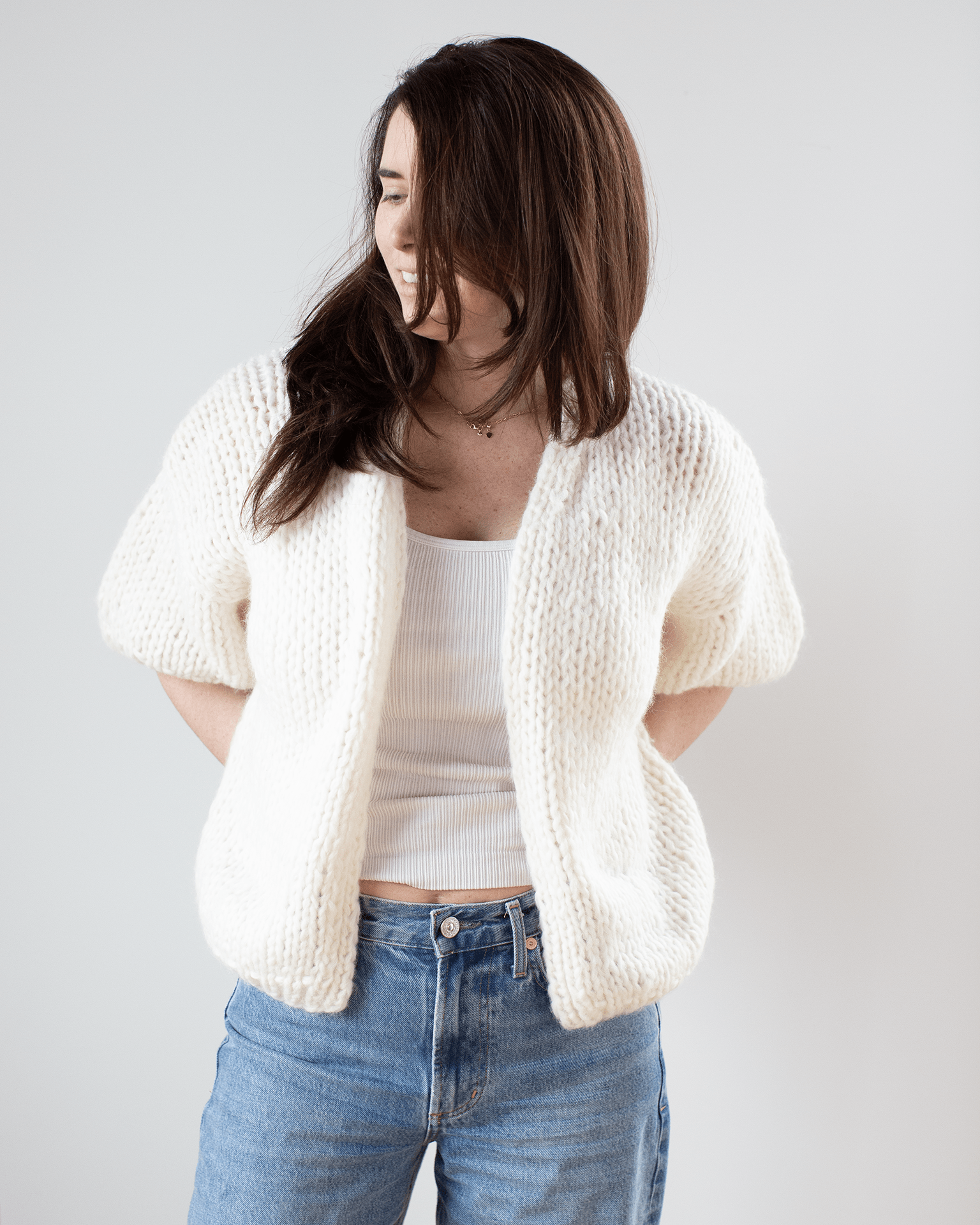 S/S Alpaca Bomber Cardigan in Creme