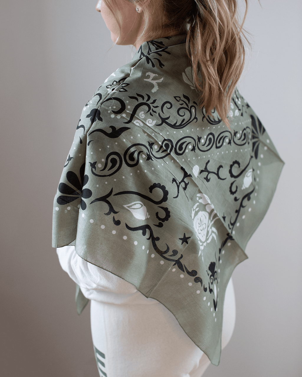 Crustaces Cotton Bandana in Vert Doux