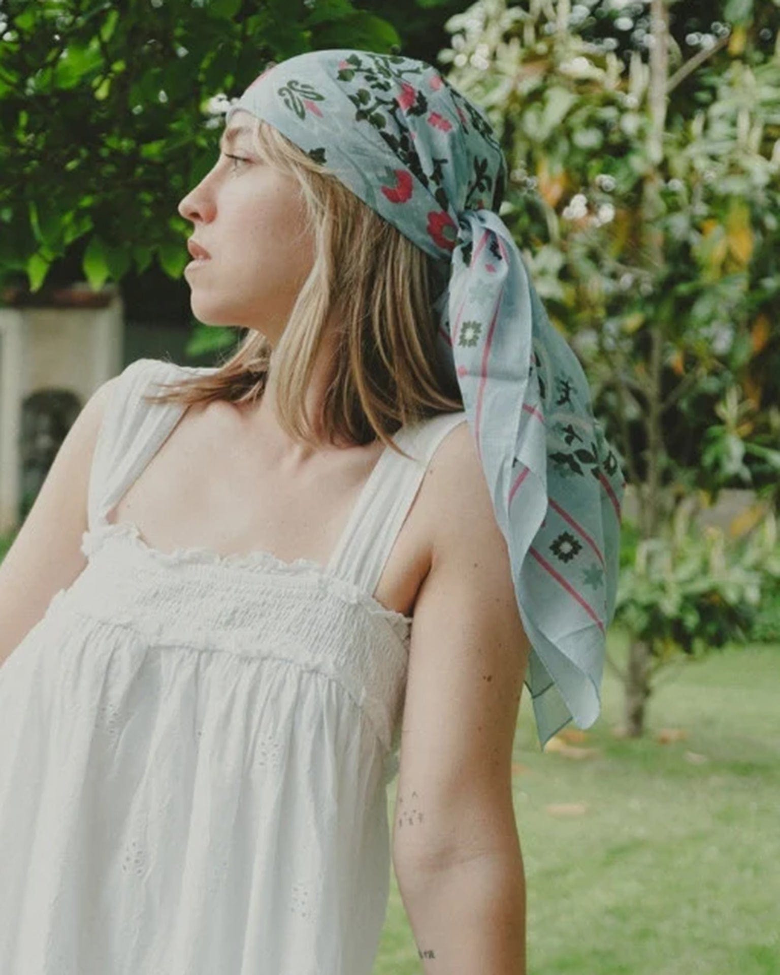 Secret Garden Cotton Bandana in Ciel