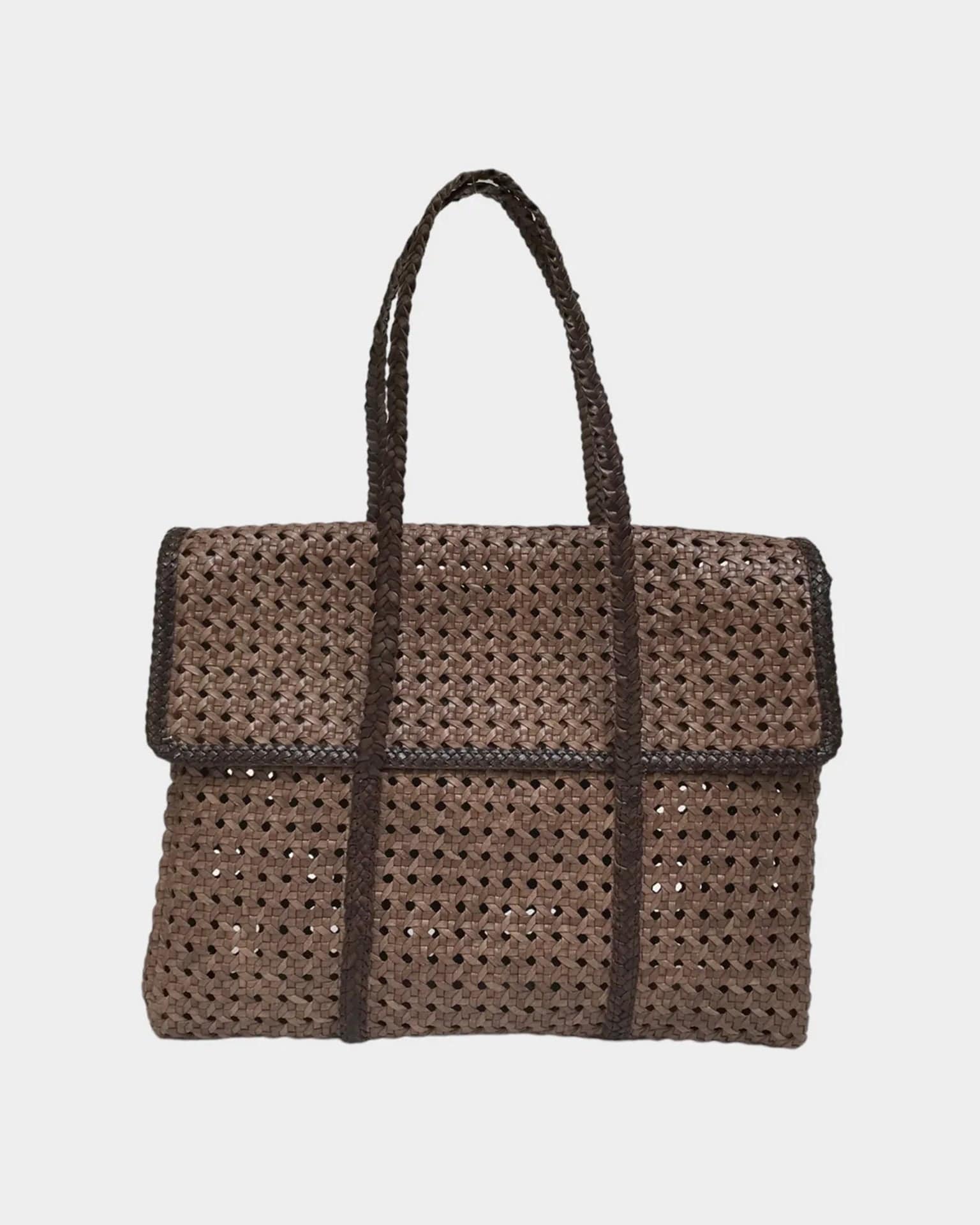 Violette Cuir Flap Bag in Charcoal Grey X Dark Brown