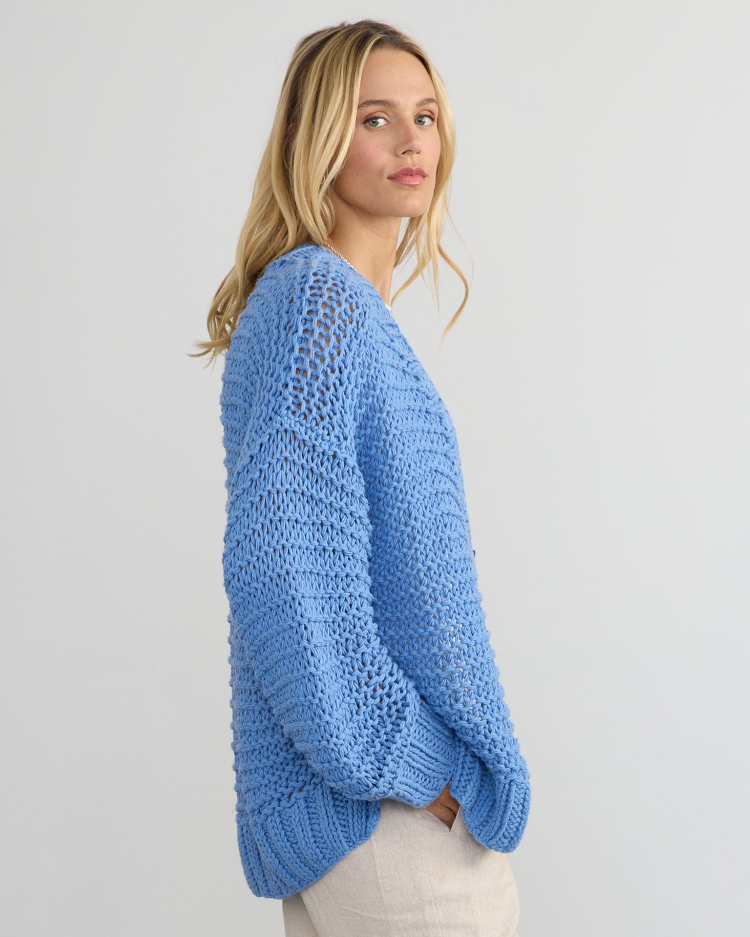 Camila Hand Knit Cardigan in Azure