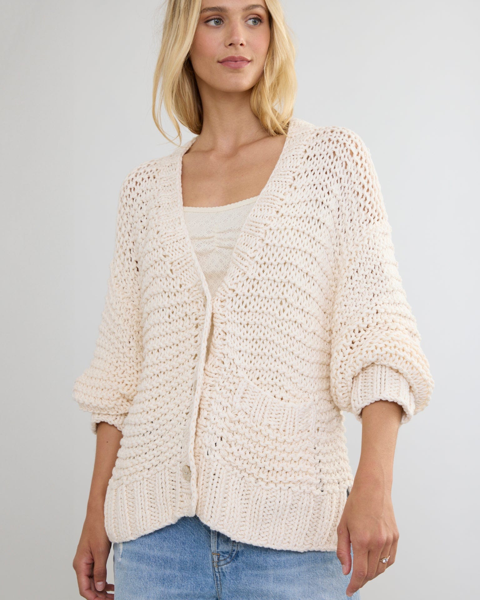 Camila Hand Knit Cardigan in Ivory