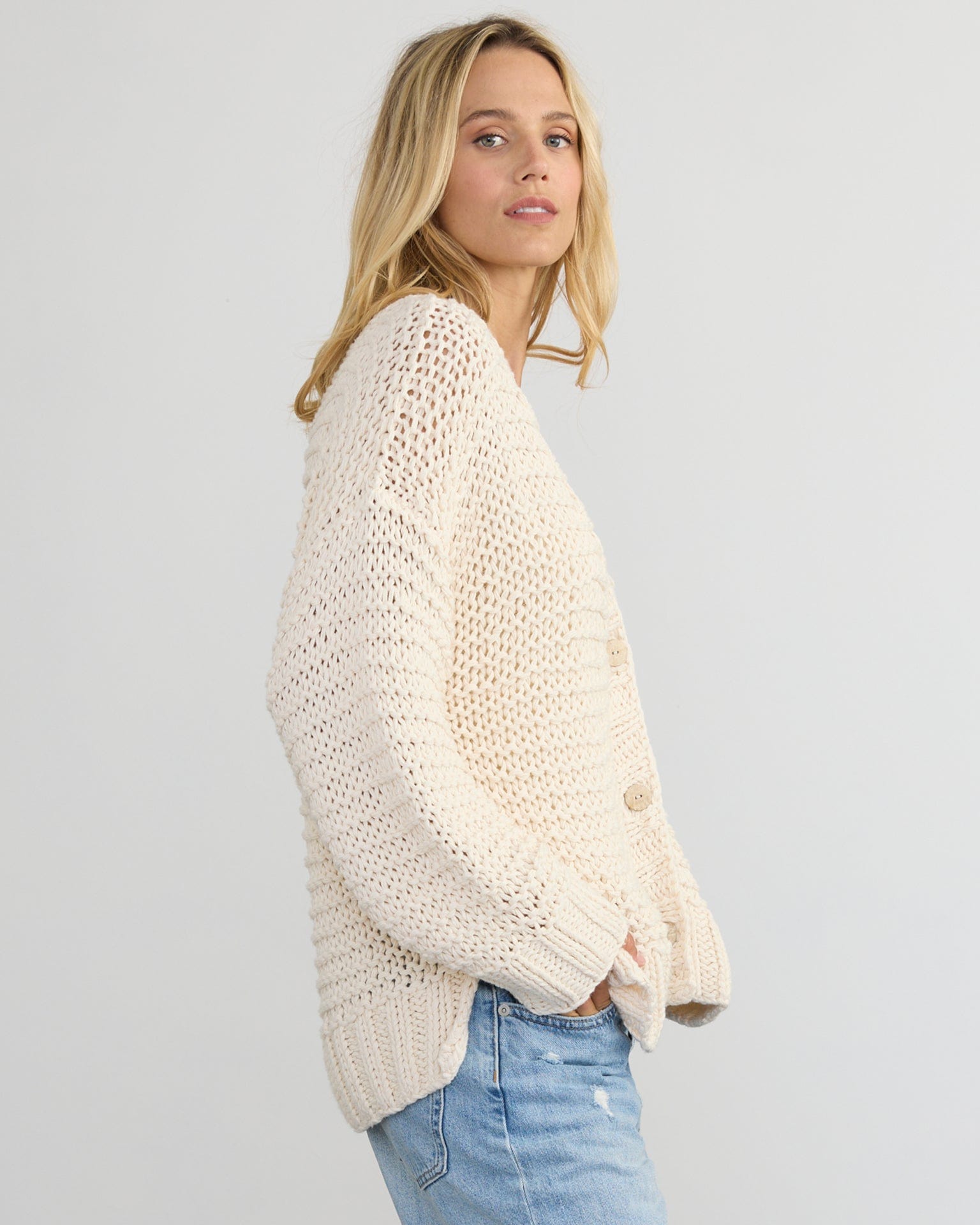 Camila Hand Knit Cardigan in Ivory
