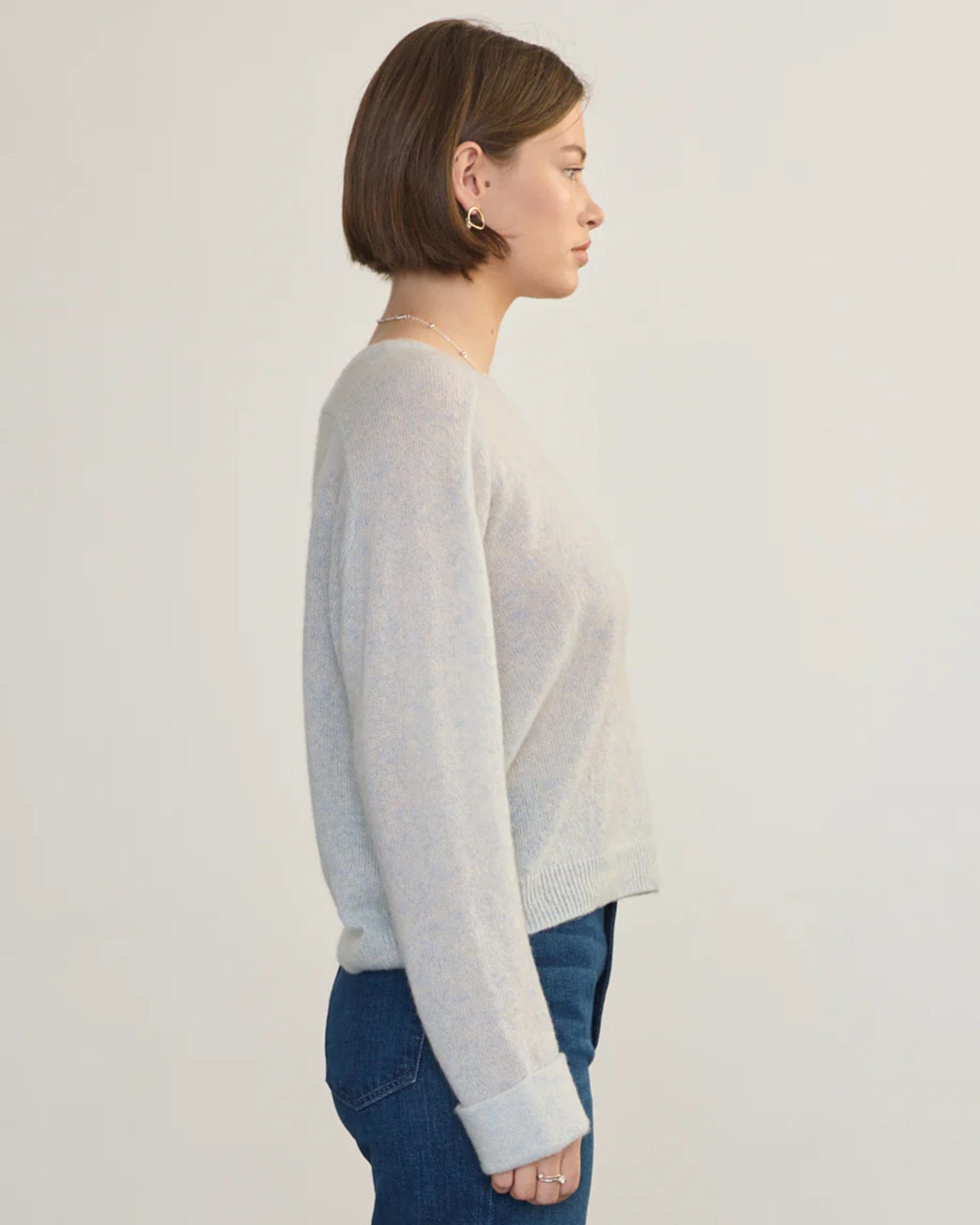 Crew Neck Roll Sleeve Pullover in Arctic
