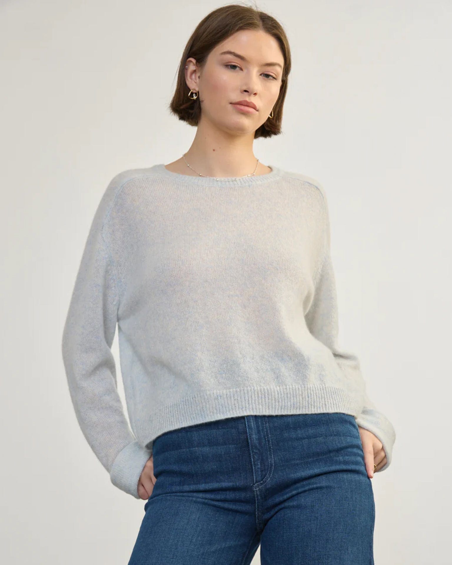 Crew Neck Roll Sleeve Pullover in Arctic