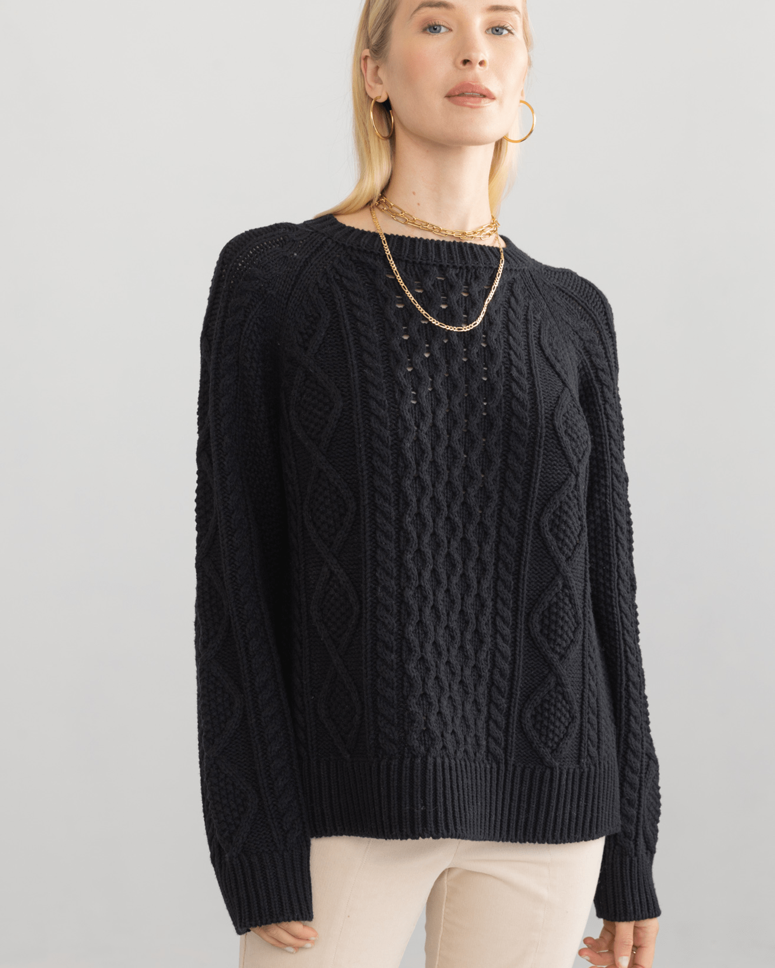 Deidre Cable Pullover in Black