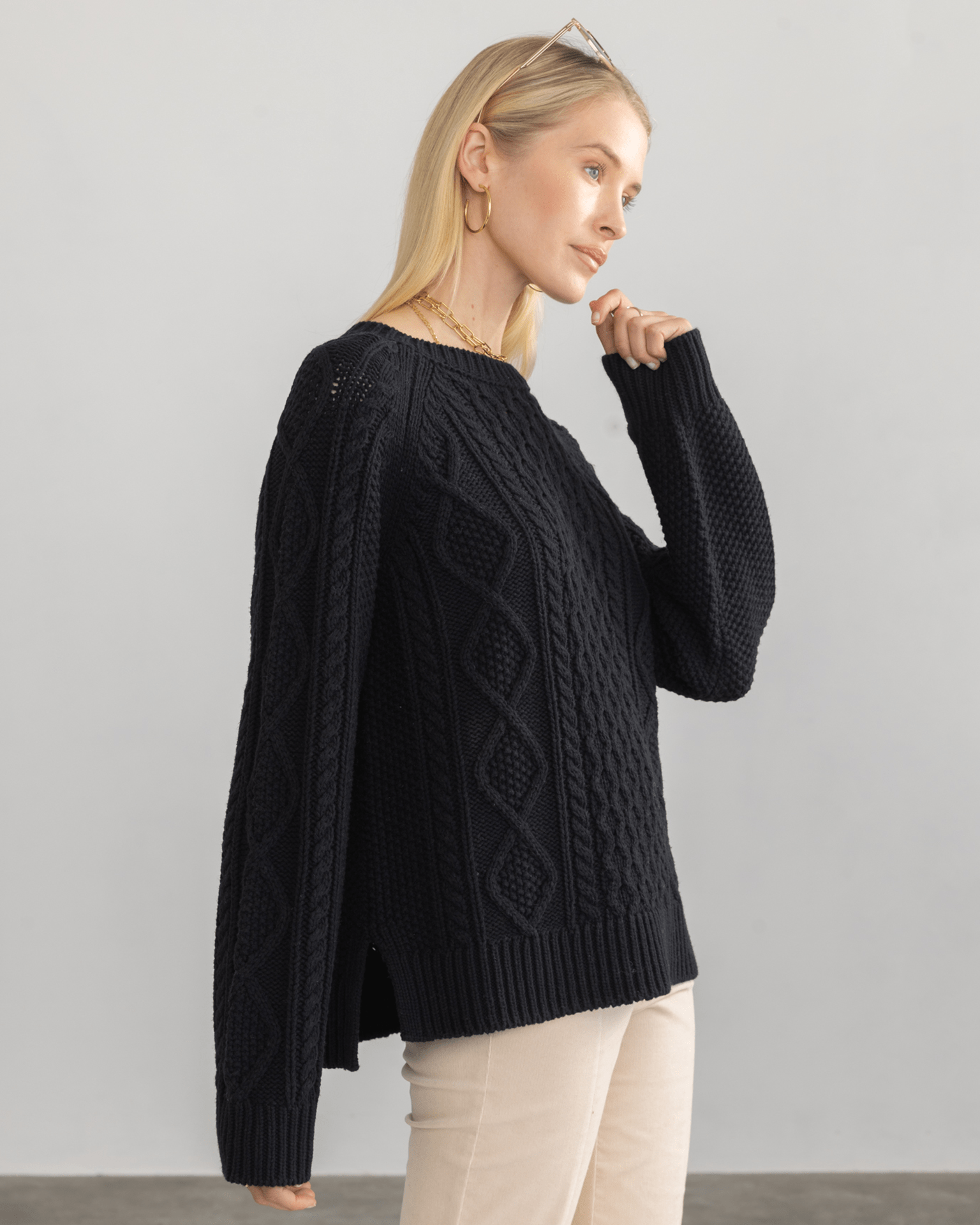 Deidre Cable Pullover in Black