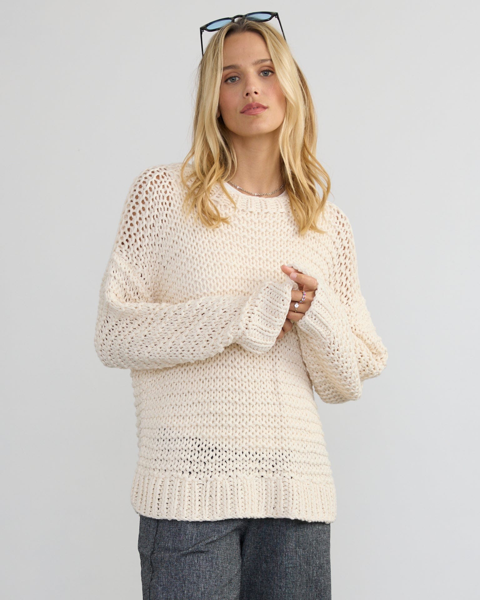 Luciana Hand Knit Pullover in Ivory