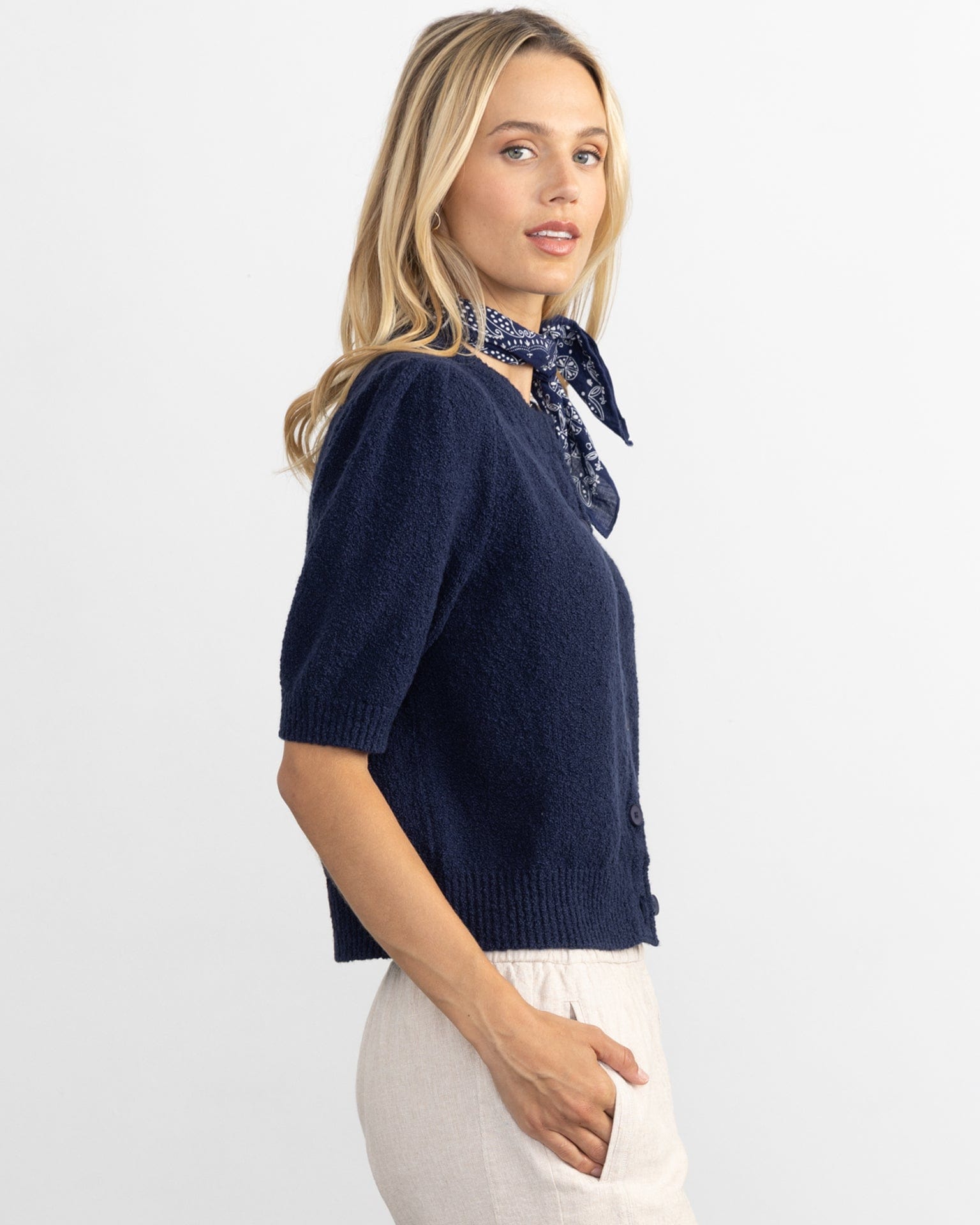 Pleat Sleeve Cardi in Navy