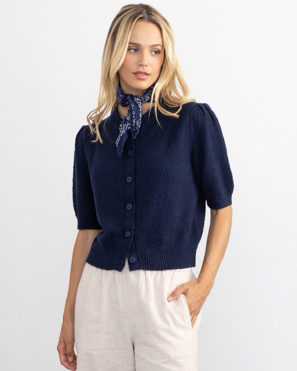 Pleat Sleeve Cardi in Navy
