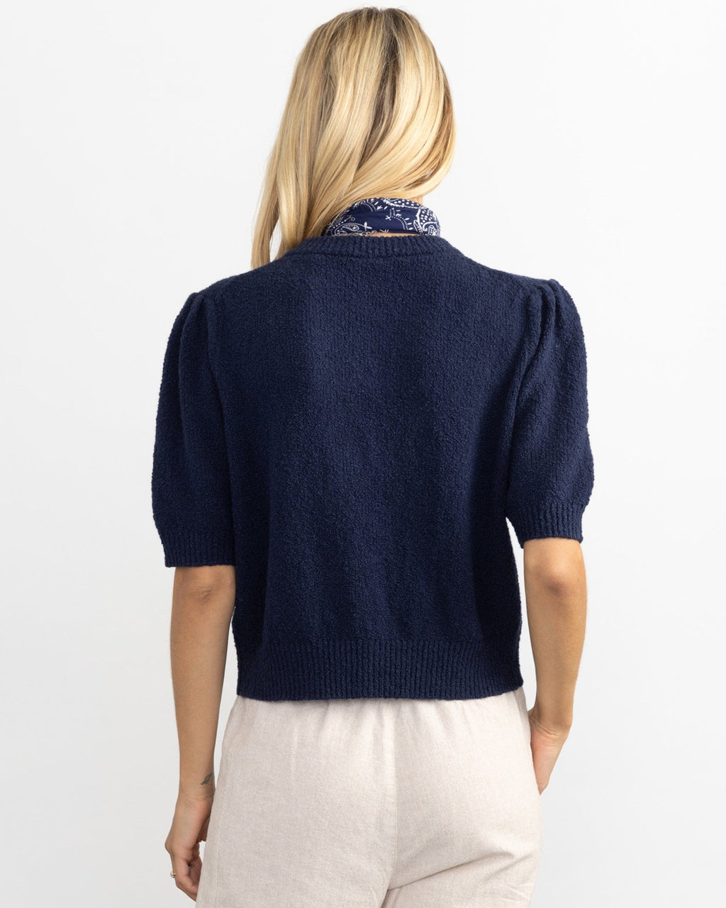 Pleat Sleeve Cardi in Navy