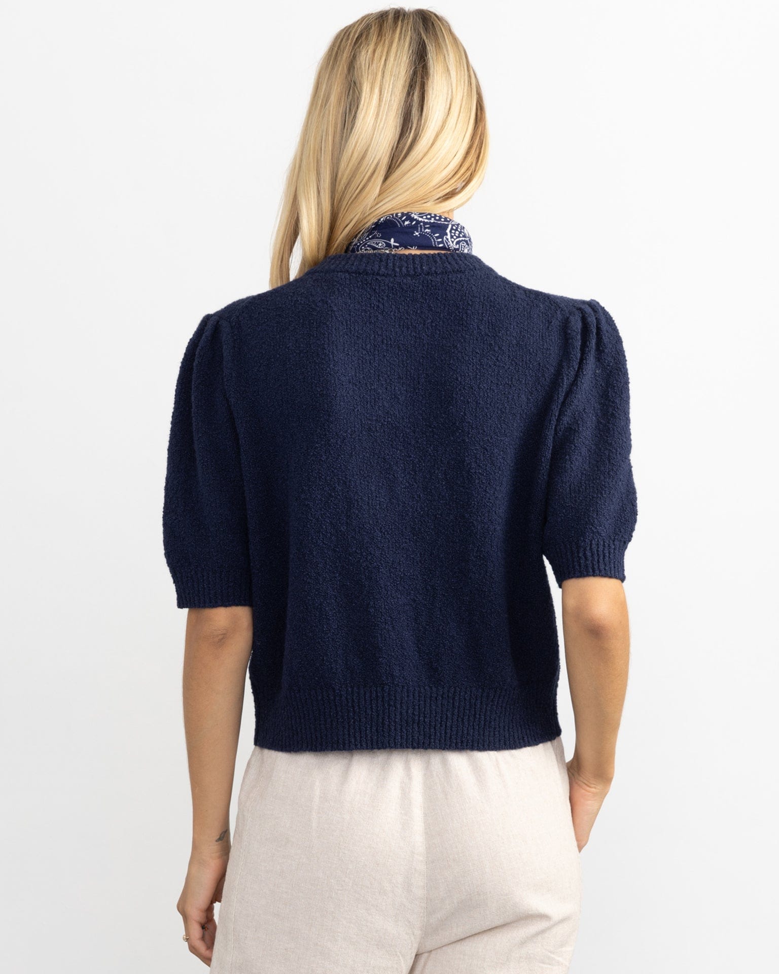 Pleat Sleeve Cardi in Navy