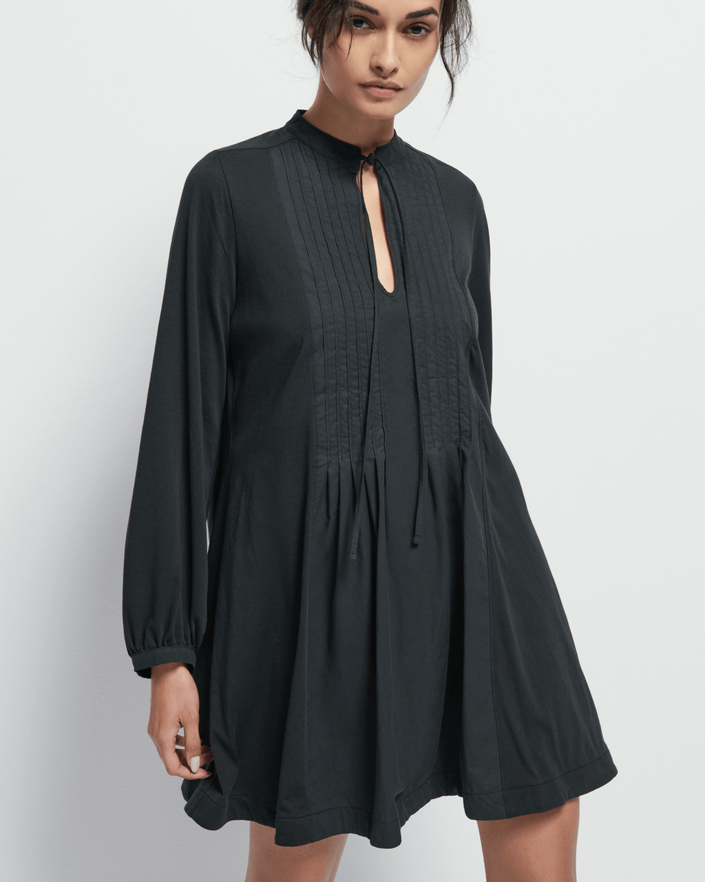 Ariana Pintuck Dress in Jet Black