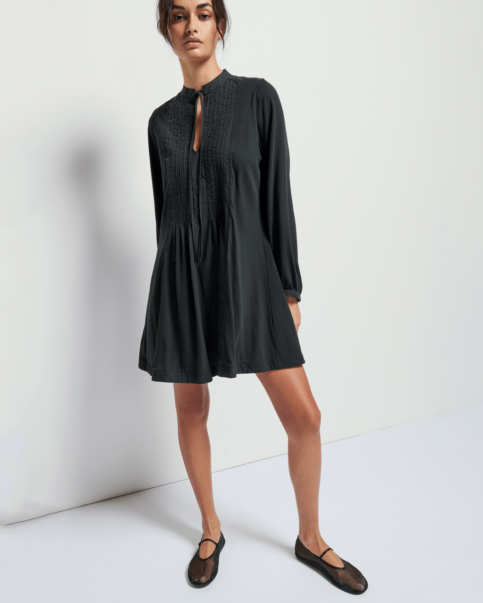 Ariana Pintuck Dress in Jet Black