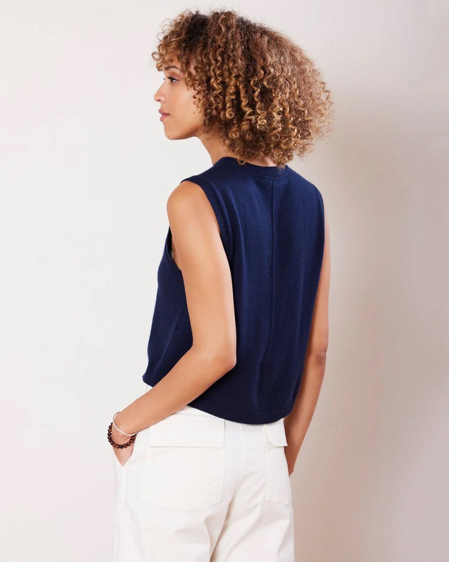 Sage Cashmere Tank in Navy