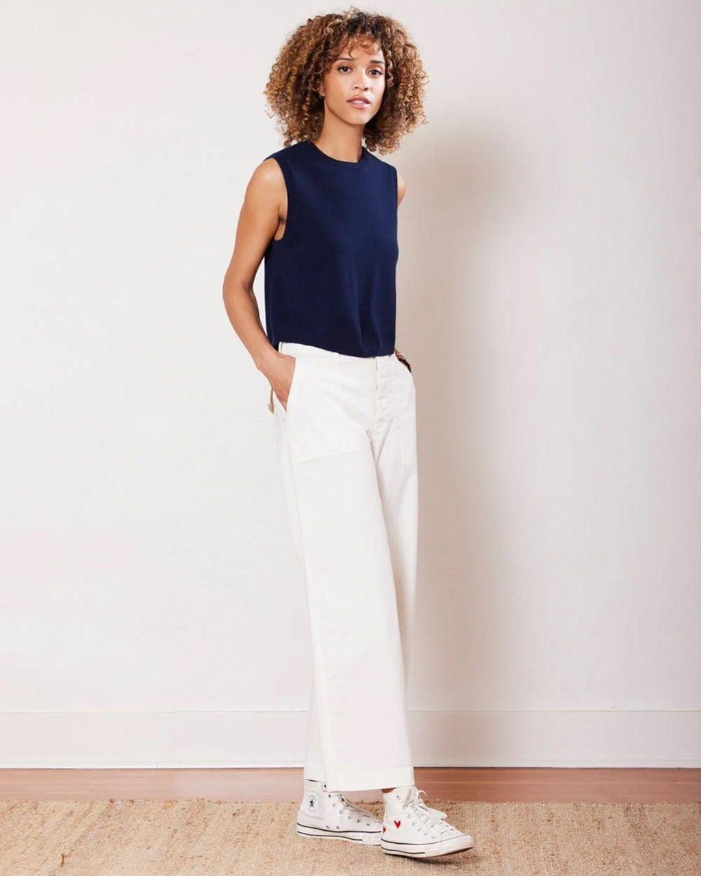 Sage Cashmere Tank in Navy