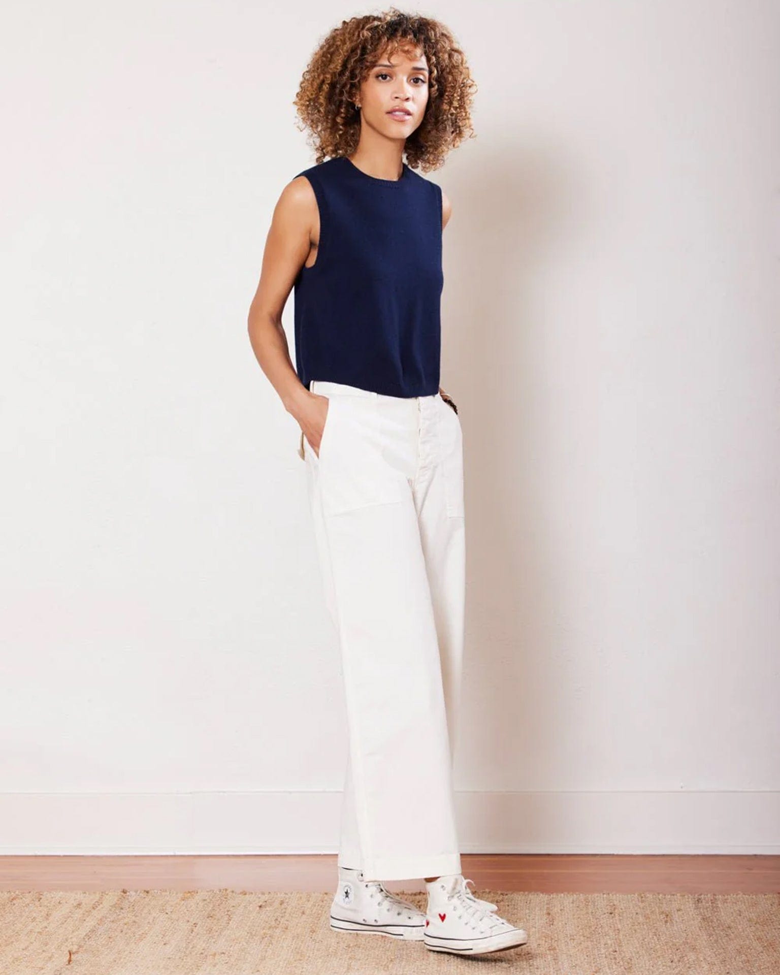 Sage Cashmere Tank in Navy