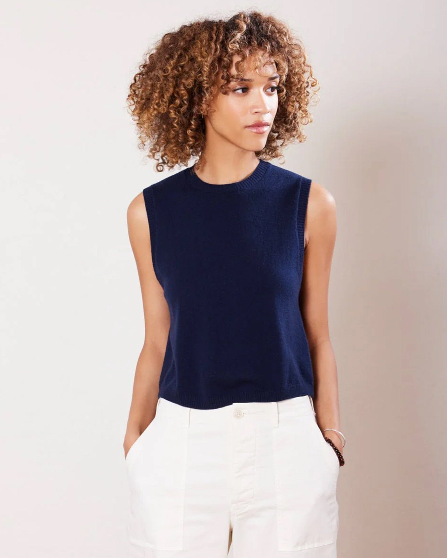 Sage Cashmere Tank in Navy