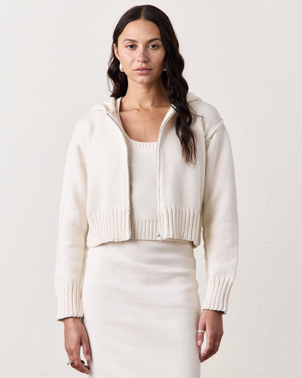 Mills Zip Hooded Sweater in Natural