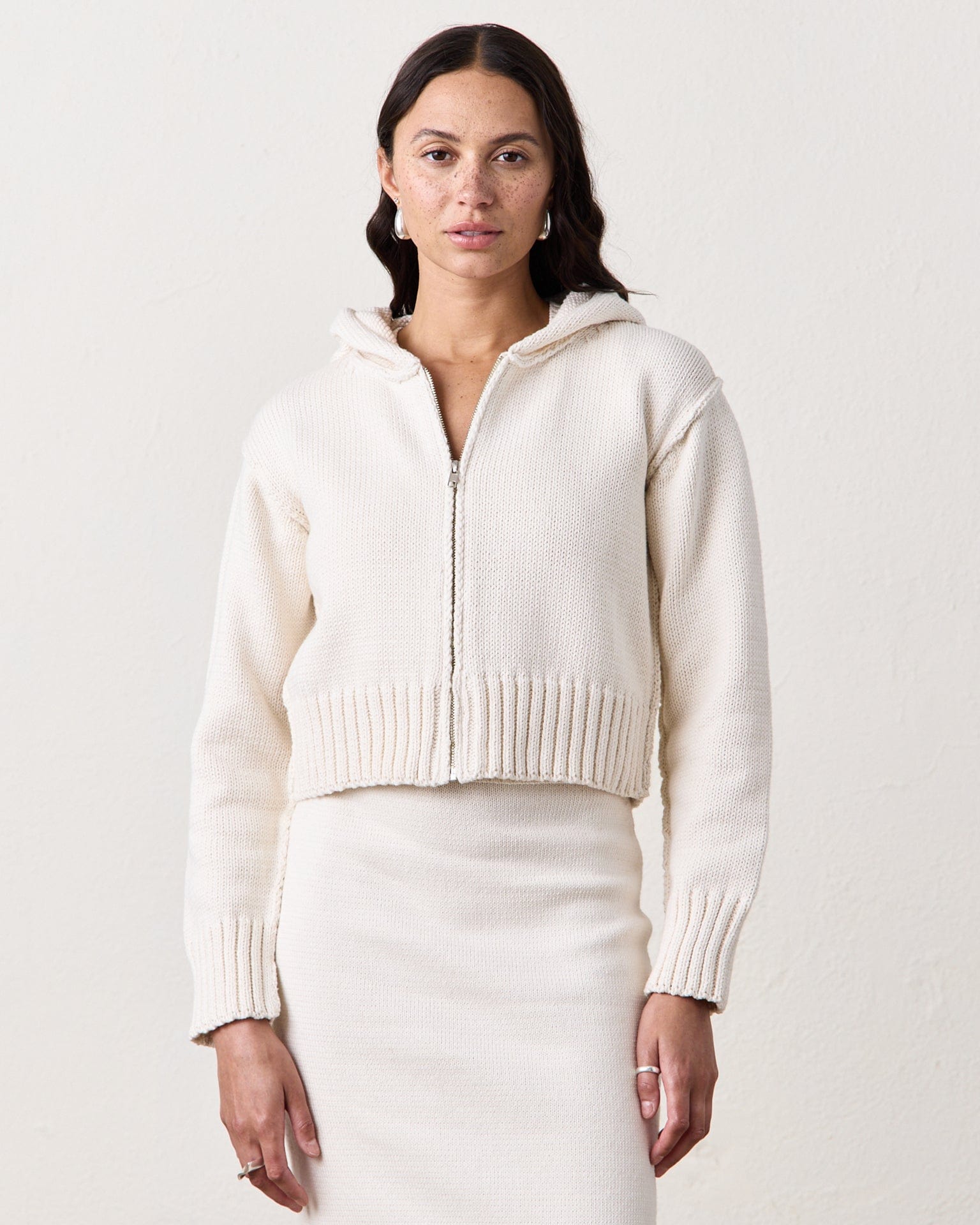 Mills Zip Hooded Sweater in Natural