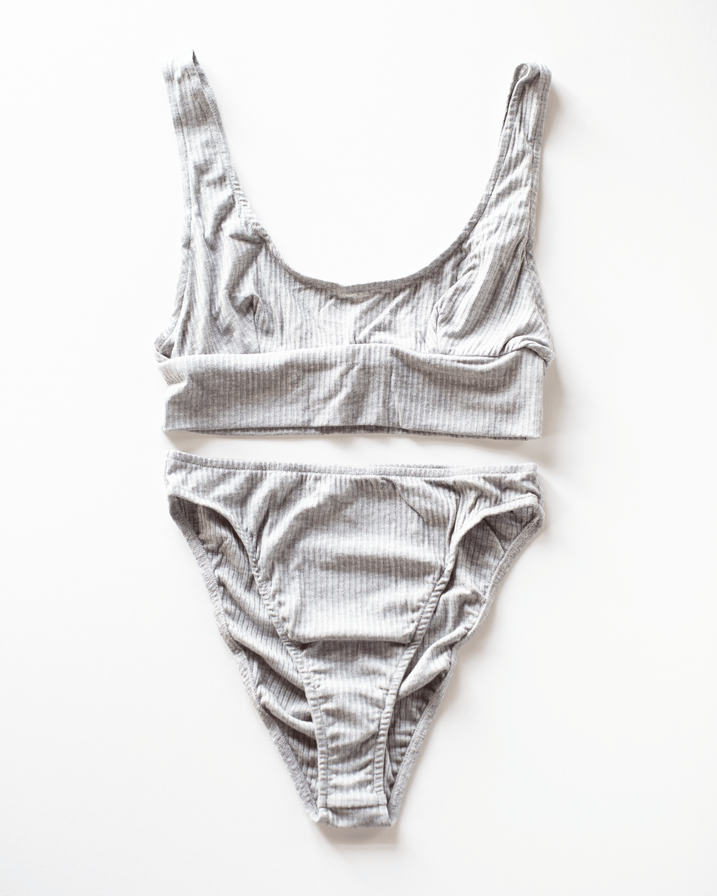 Tank Bralette & High Cut Brief Set in Heather Grey
