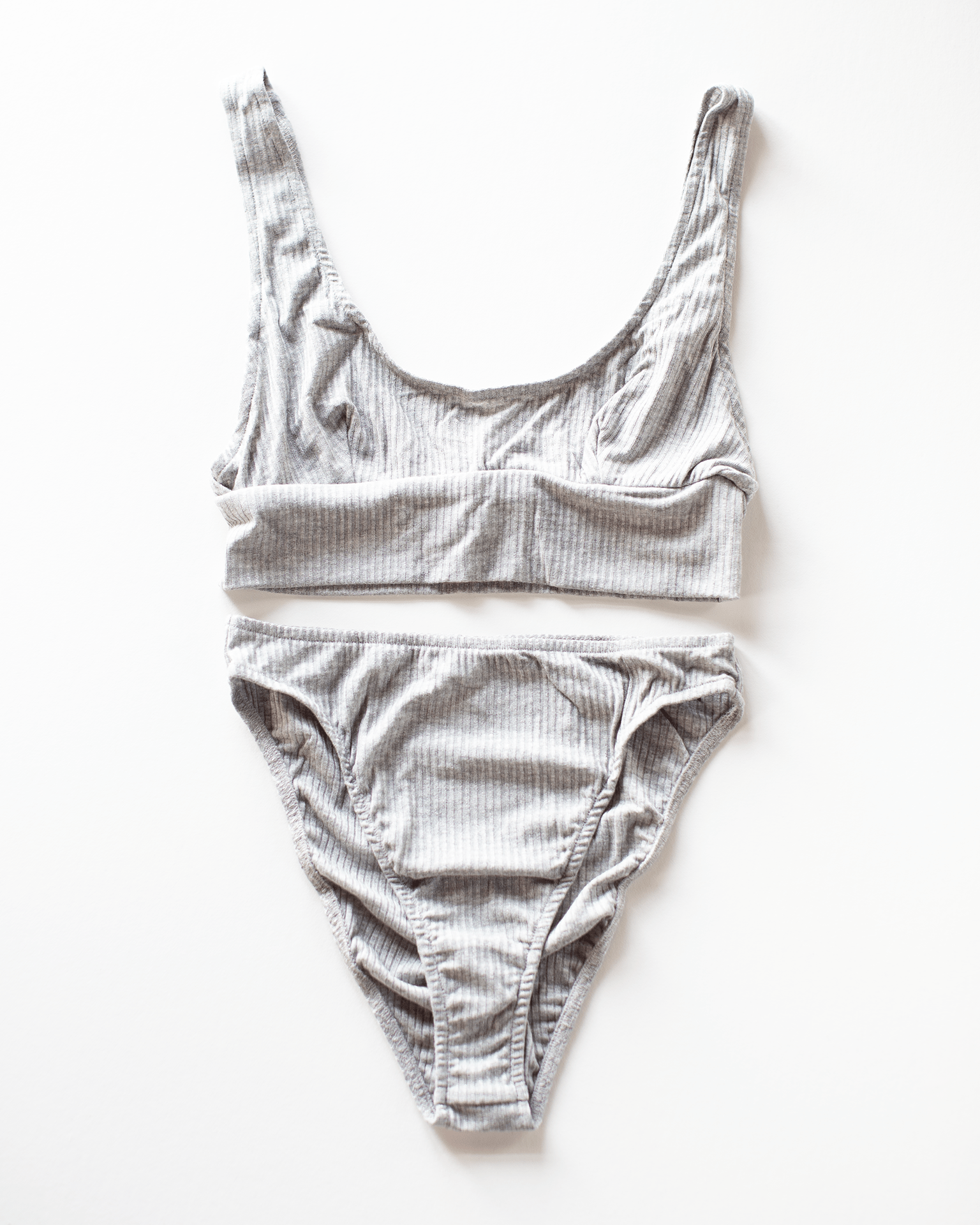 Tank Bralette & High Cut Brief Set in Heather Grey