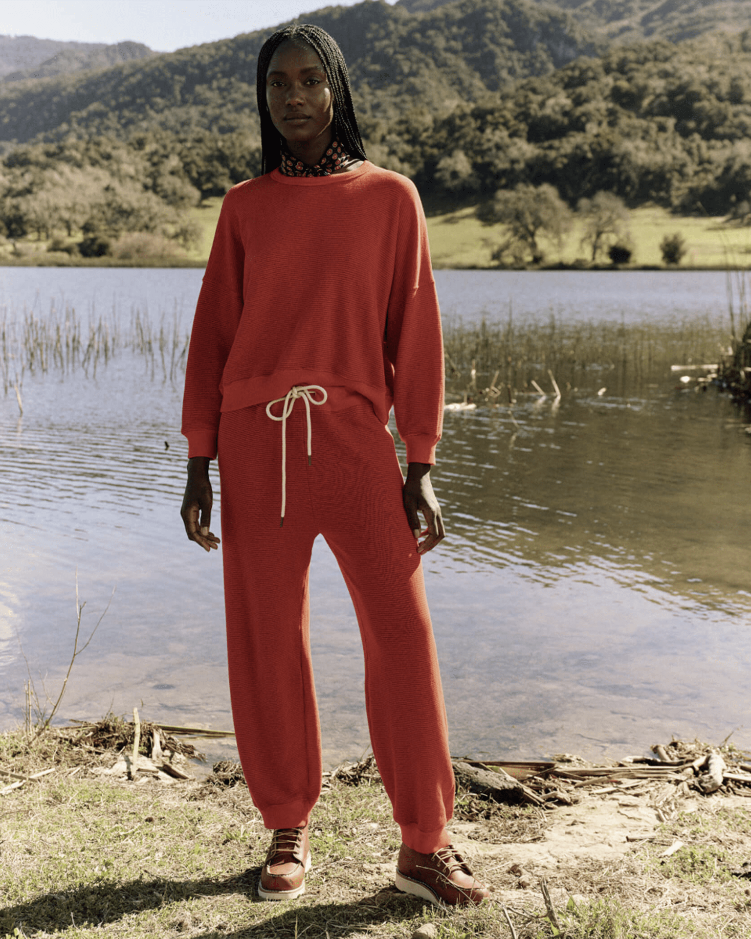 The Lantern Pant in Hot Red Overdyed Stripe