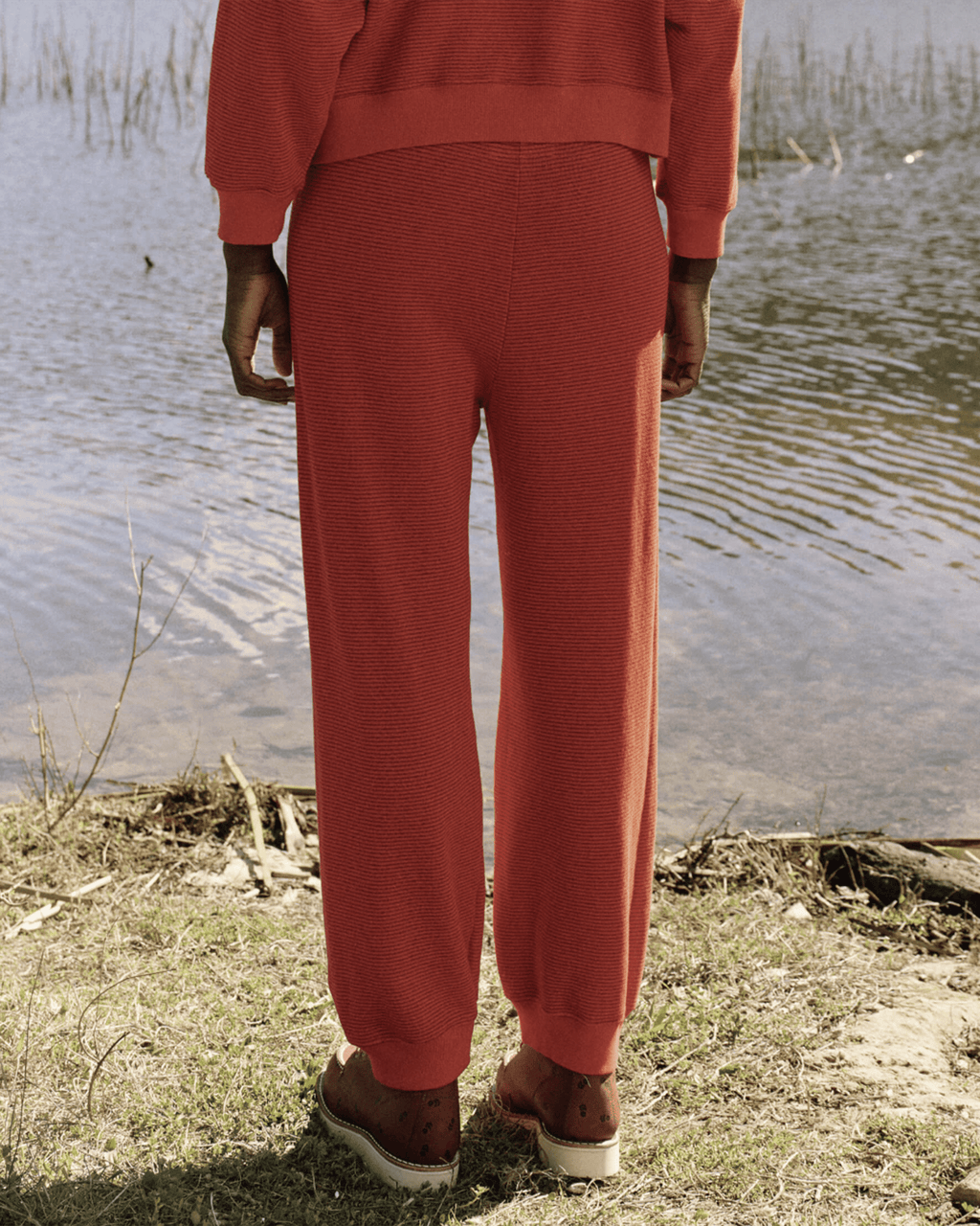 The Lantern Pant in Hot Red Overdyed Stripe