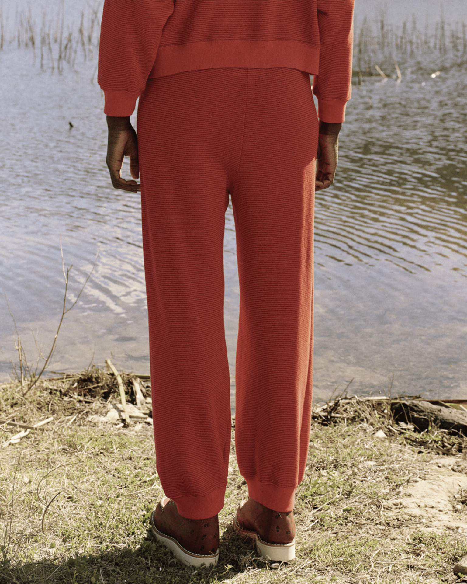The Lantern Pant in Hot Red Overdyed Stripe