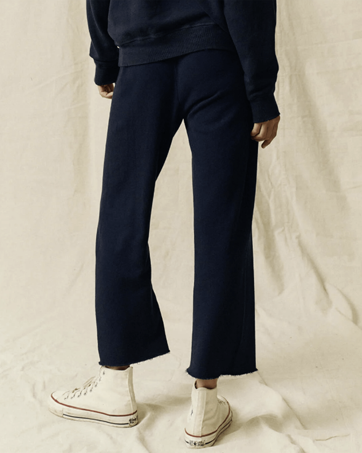 The Wide Leg Cropped Sweatpant in True Navy