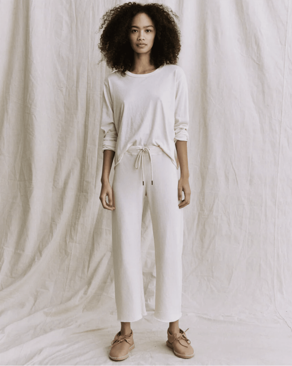 The Wide Leg Cropped Sweatpant in Washed White