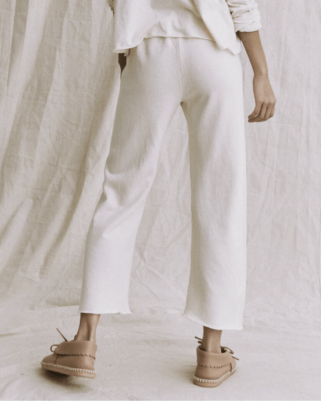 The Wide Leg Cropped Sweatpant in Washed White