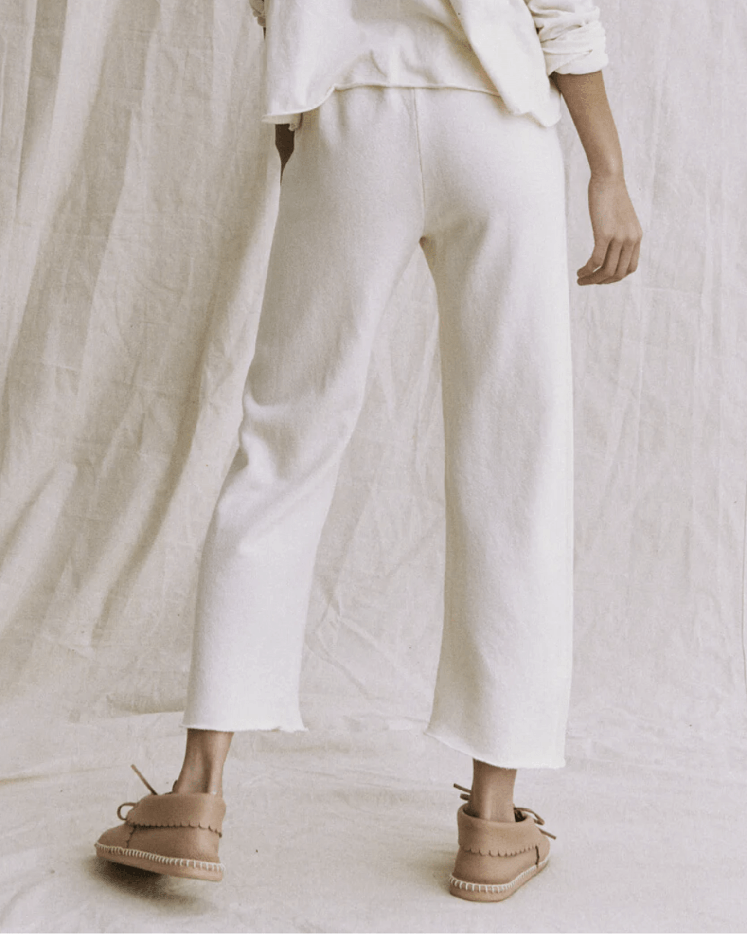 The Wide Leg Cropped Sweatpant in Washed White