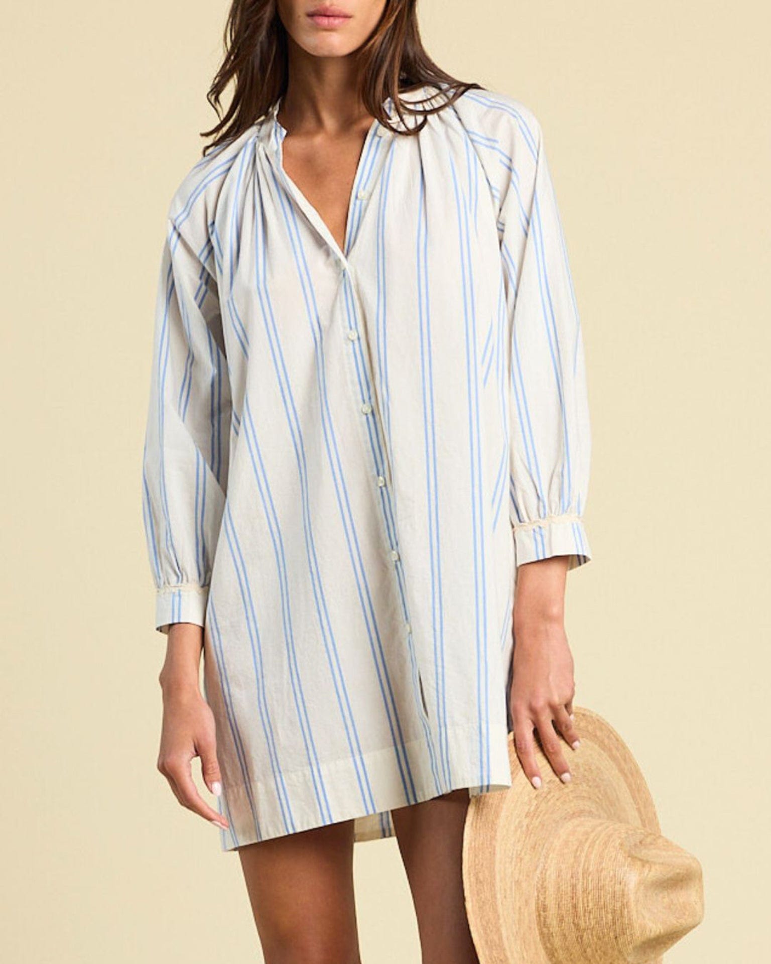 Angeline Dress in Cerulean Stripe