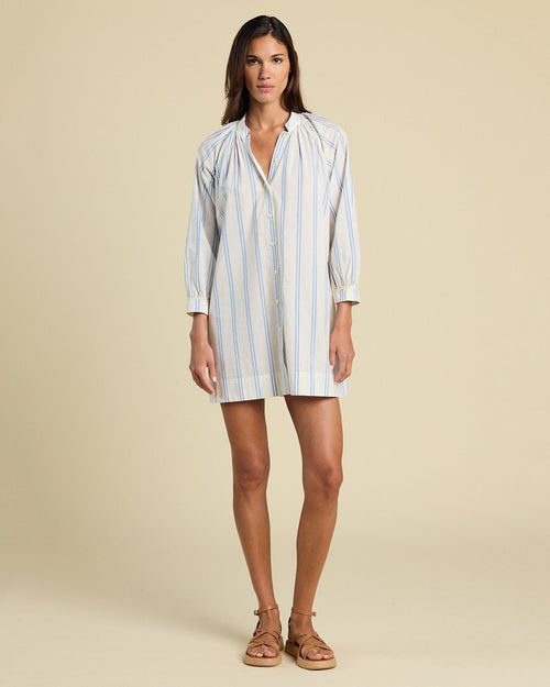 Angeline Dress in Cerulean Stripe